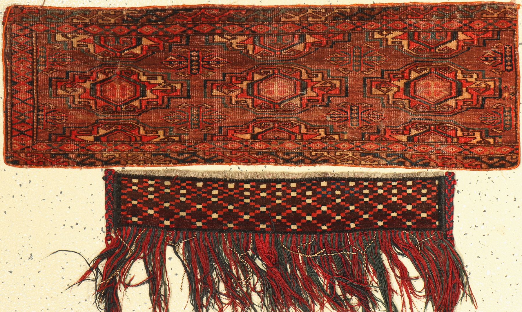 (2 Lots) Youmuth Torba antik, Turkmenistan, 19.Jhd., Wolle auf Wolle, selten, sammelwürdig(Alters und Gebruchsspuren)