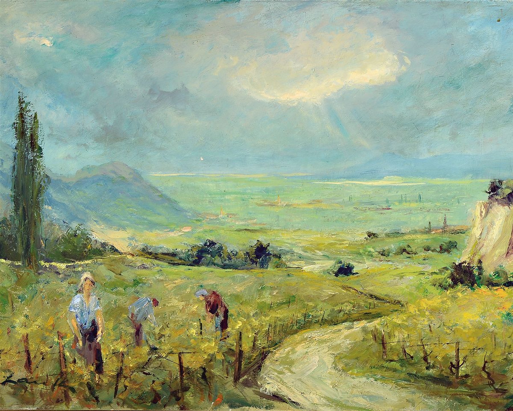 Robert Lauth, 1896-1985 Ludwigshafen am Rhein, Weinlese in der Pfalz, Öl/Lwd, links unten signiert, ca. 60x76cm, R. ca. 78x94cm
