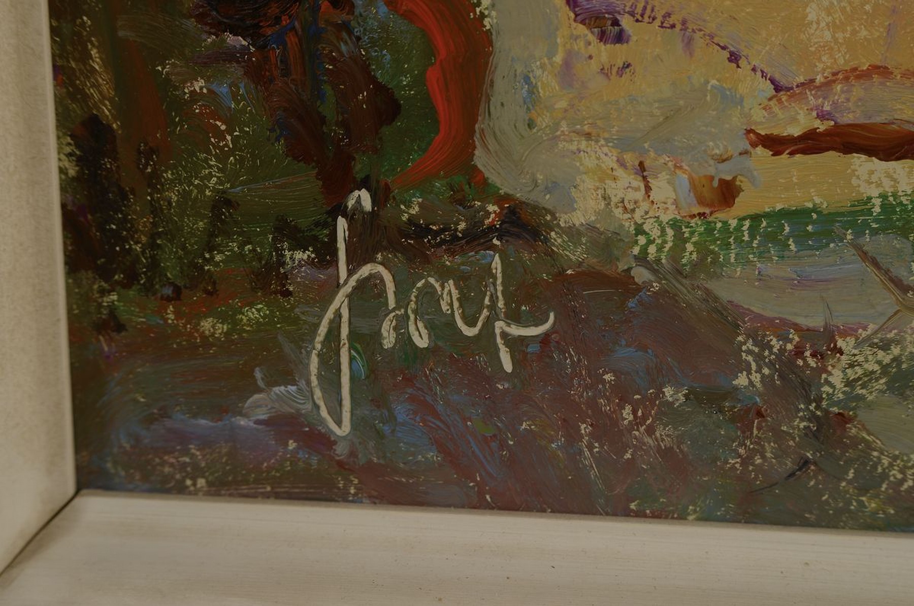 Detail a: Karl Graf, 1902-1986 Speyer, Dorfstraße in Birkweiler/Pfalz, Öl/Hartfaser, links unten signiert, ca. 100x100cm, R. ca. 106x106cm