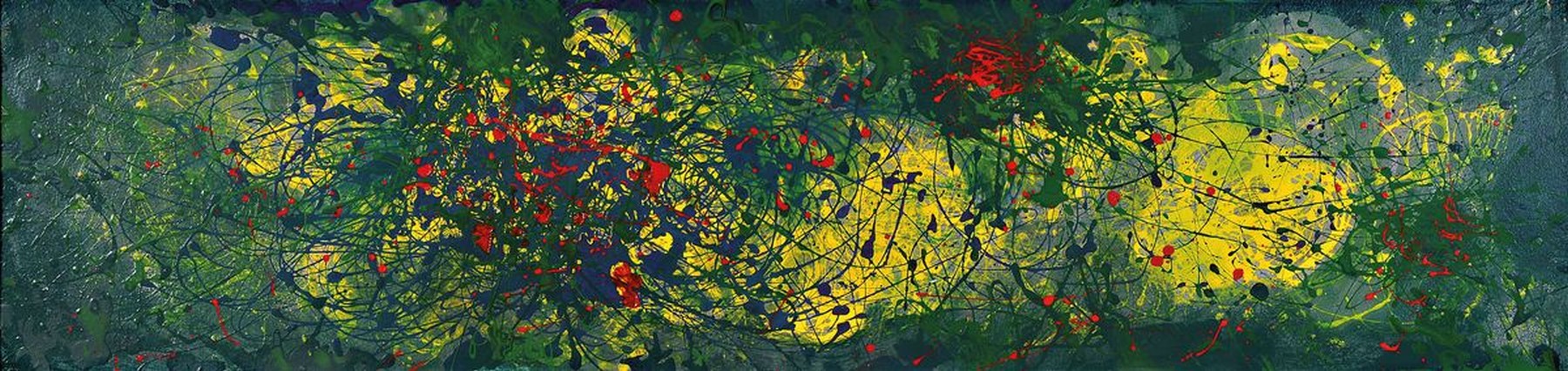 Unbekannter Künstler des 20. Jh., Abstrakte Komposition, Acryl auf Hartfaser, mit Bleistift datiert 1961, kleinere Farbabsplitterungen, ca. 30x120cm