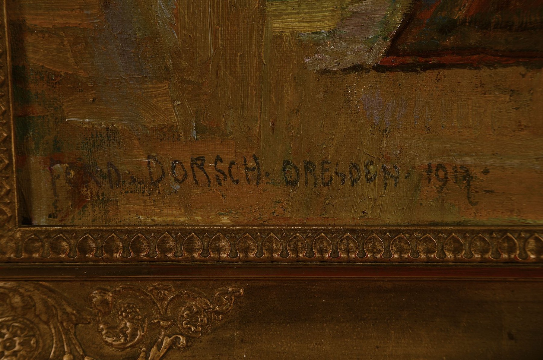 Detail a: Ferdinand Dorsch, 1875 Fünfkirchen/Ungarn-1938 Dresden, Studium an der Akademie Dresden, Meisterschüler von G. Kuehl, 1898 Umzug nach Wien, 1901 ...