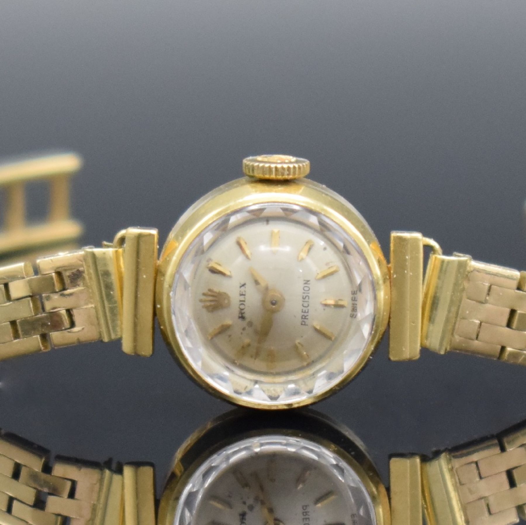 Detail a: ROLEX Precision Damenarmbanduhr in GG 750/000, Schweiz um 1960, Handaufzug, Boden aufgedr., neutr. Band in GG 585/000 auf Kundenwunsch später, silb. ...
