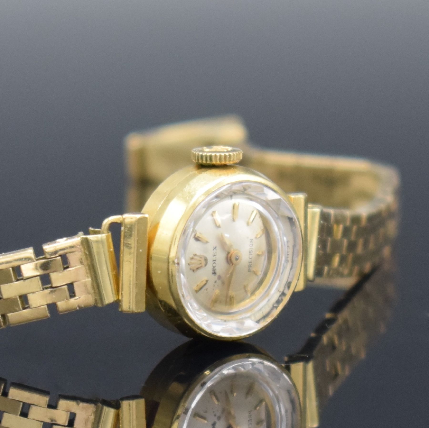 Detail c: ROLEX Precision Damenarmbanduhr in GG 750/000, Schweiz um 1960, Handaufzug, Boden aufgedr., neutr. Band in GG 585/000 auf Kundenwunsch später, silb. ...