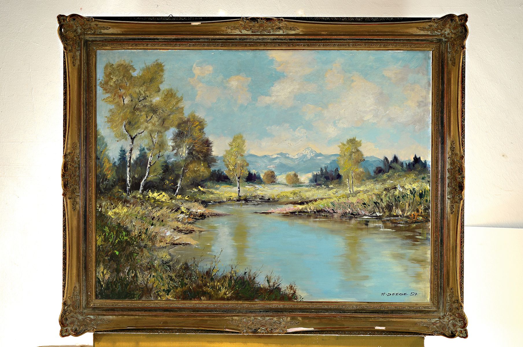 Detail k: Heiner Deege, 1920-2007 Haßloch, Landschaft im Dachauer Moos, im Hintergrund Alpenpanorama, Öl/Malkarton, rechts unten signiert und dat. 57, ca. ...