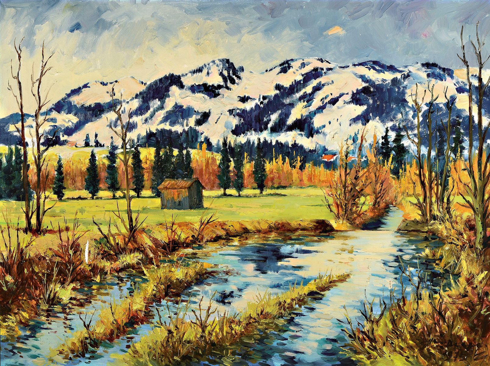 Heiner Deege, 1920-2007 Haßloch, Im Tal der Iller bei Oberstdorf, rückseitig so betitelt, Öl/Lwd, kleiner Lwd-Schaden links, rechts unten ...