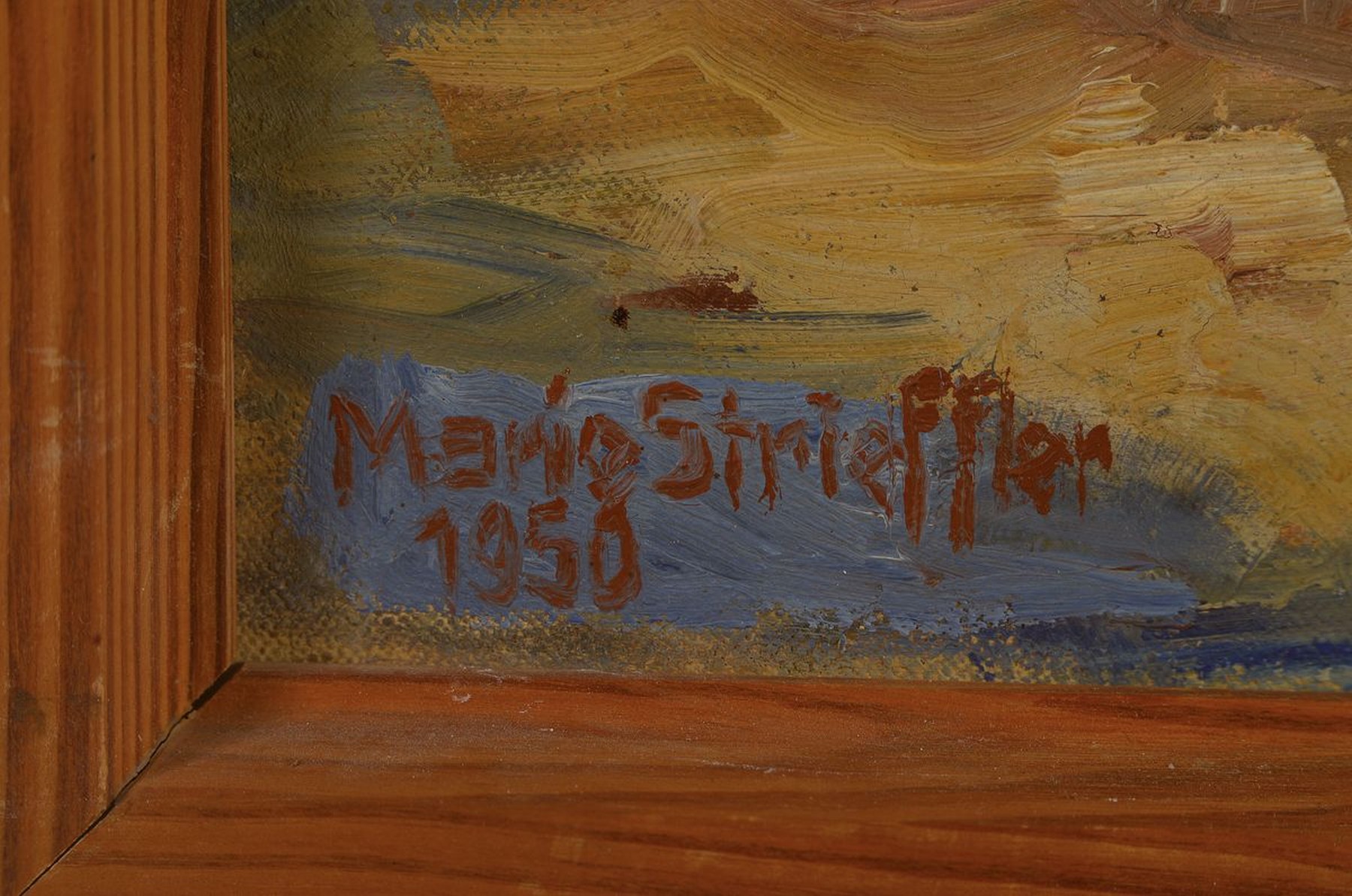 Detail a: Marie Strieffler, 1917-1987 Landau, Der Brunnen in Leinsweiler, Öl/Lwd, links unten signiert und dat. 1950, ca. 60x75cm, R. ca. 74x80cm