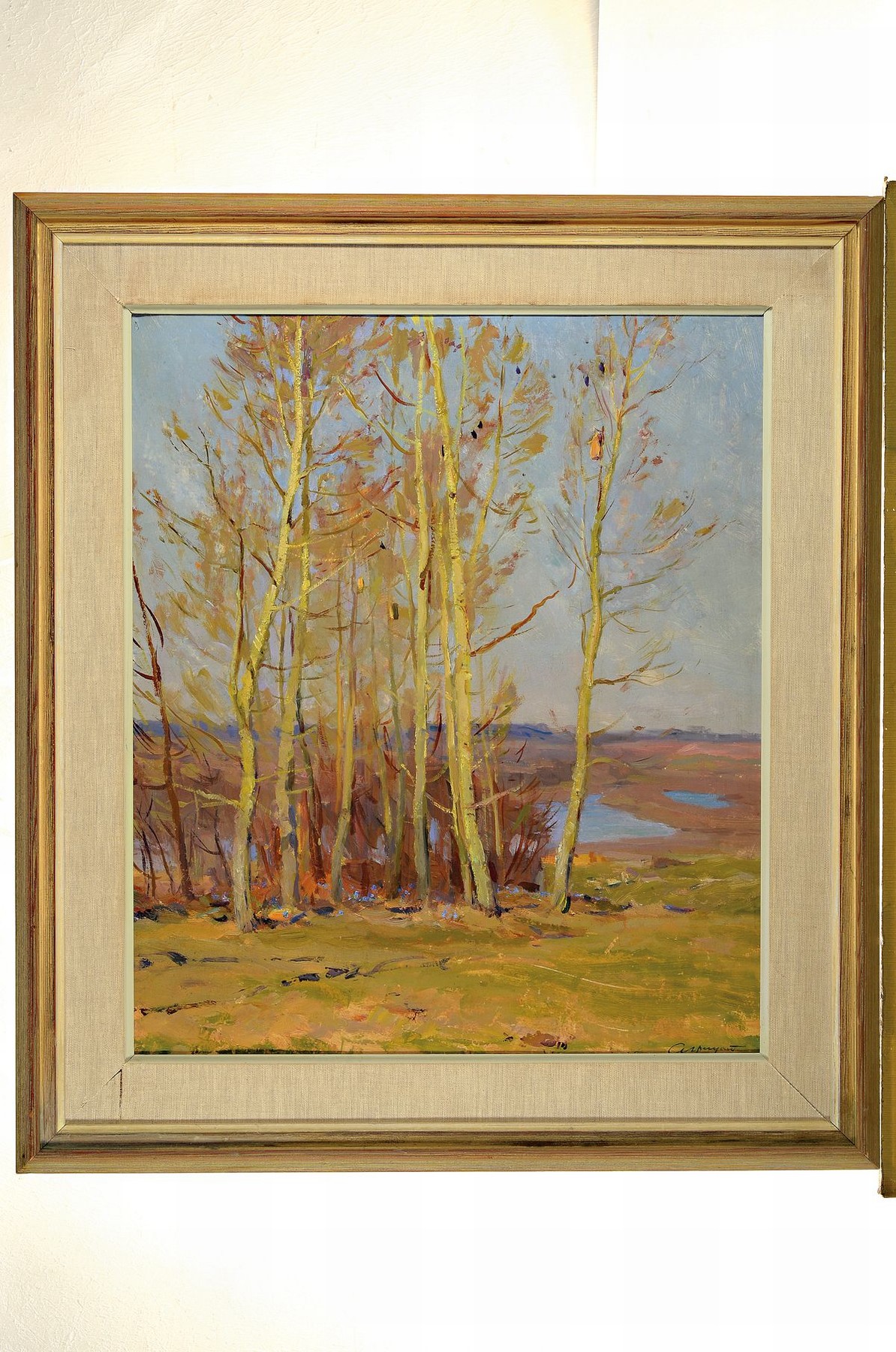 Detail k: Zuschreibung Aleksei Mikhailovich Gritsai, St. Petersburg 1915 - 1997 Moskau, Landschaft mit Linden, Öl/Malkarton, re. unten kyrillisch signiert, ...