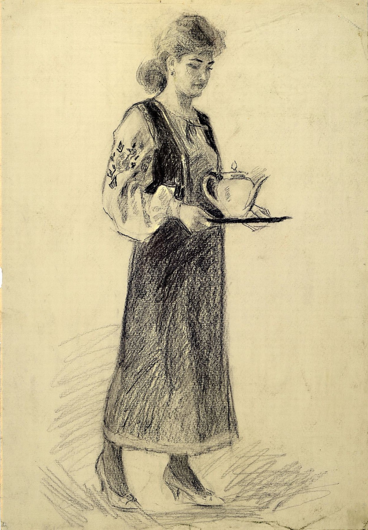 Iwan Iwanowicz Loboda, 1926 - 2017, Ukrainerin in Tracht, Kohlezeichnung auf Papier, 1968, rückseitig signiert und dat., ca. 50 x 34.5 cm, l. ...
