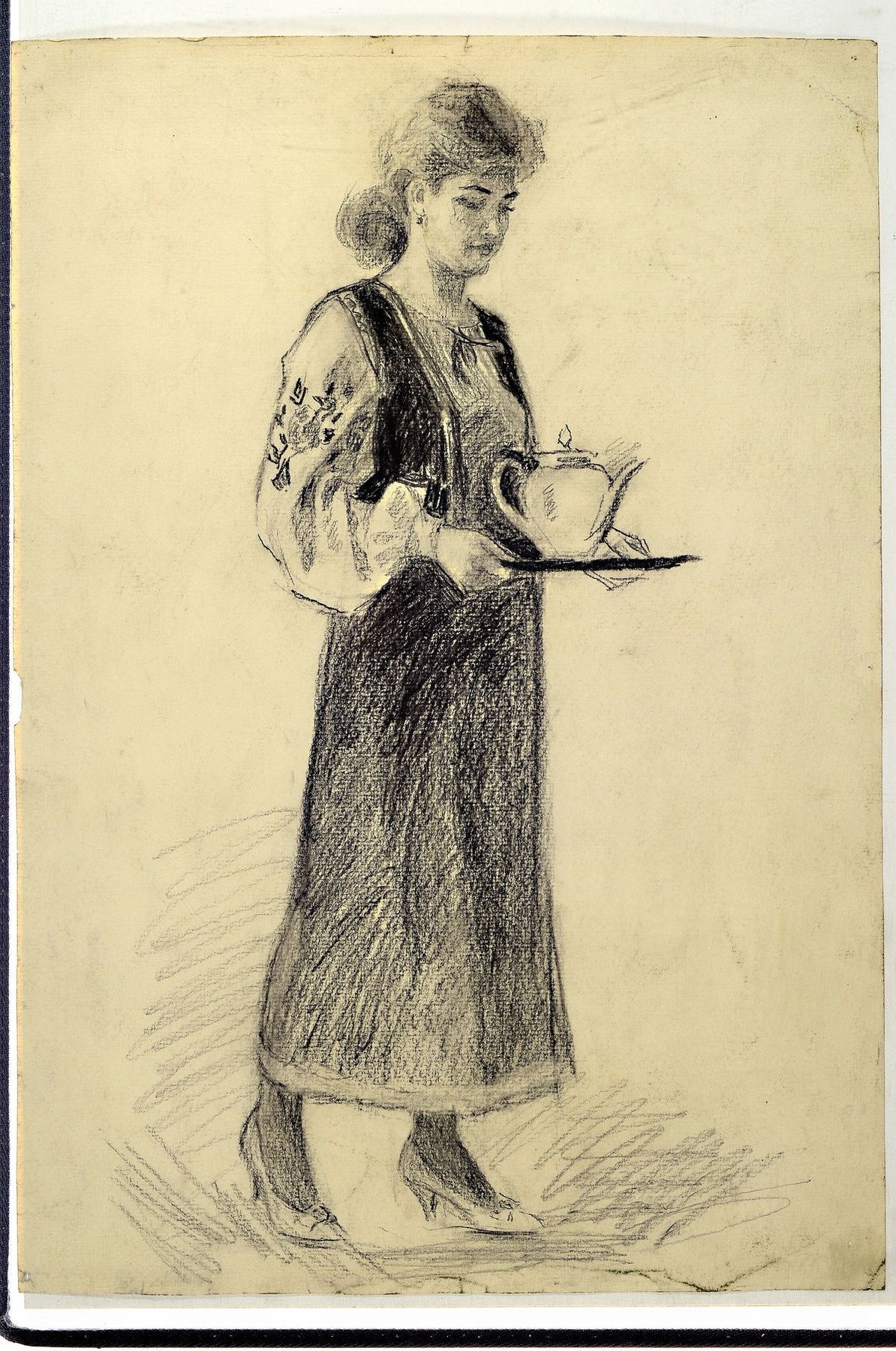 Detail k: Iwan Iwanowicz Loboda, 1926 - 2017, Ukrainerin in Tracht, Kohlezeichnung auf Papier, 1968, rückseitig signiert und dat., ca. 50 x 34.5 cm, l. ...