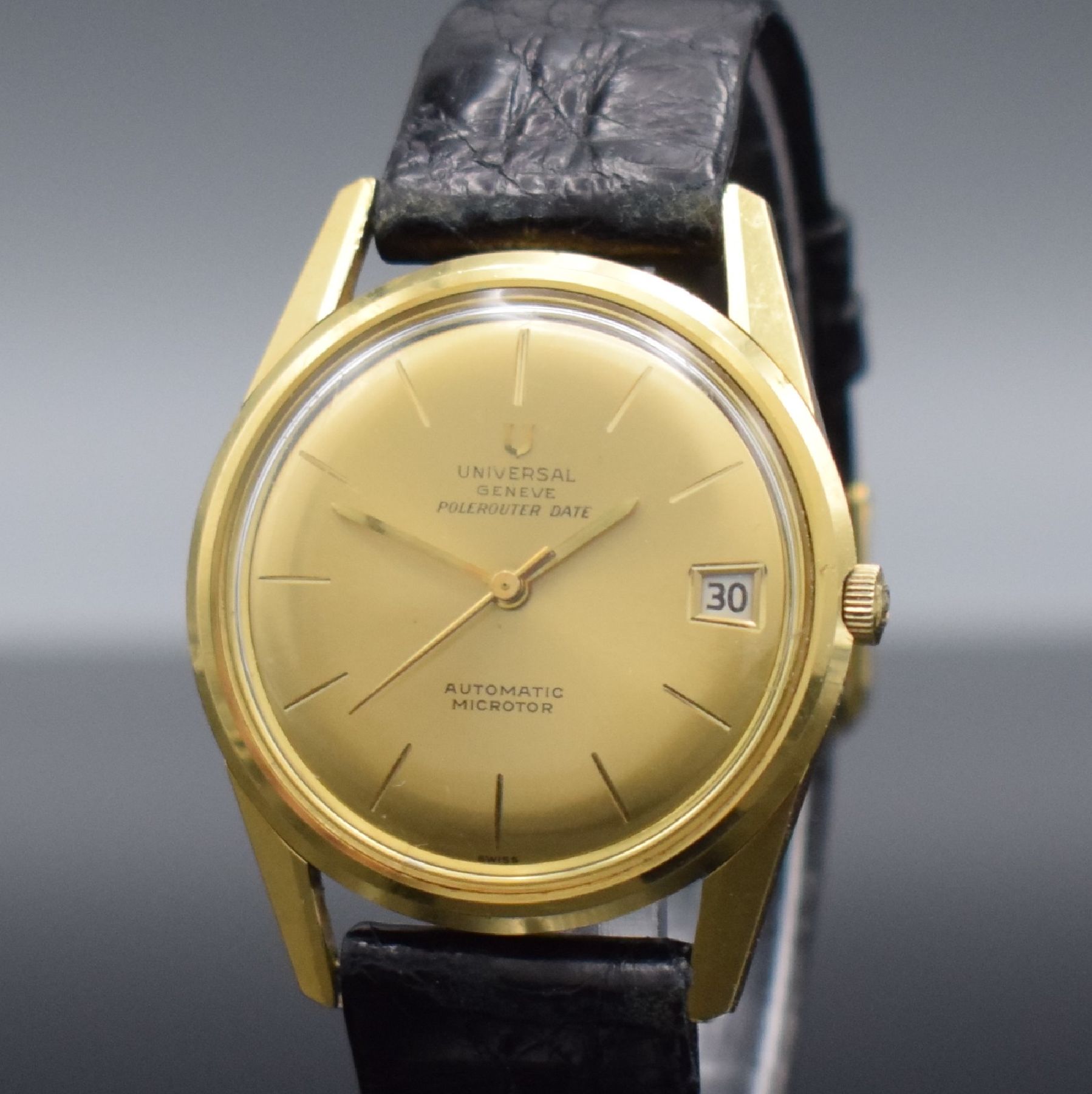 Detail c: UNIVERSAL GENEVE Polrouter Date Herrenarmbanduhr in GG 750/000 mit Kal. 215-2, Schweiz um 1965, Automatik, verschr. Geh. Ref. 104602/1, gold. ...