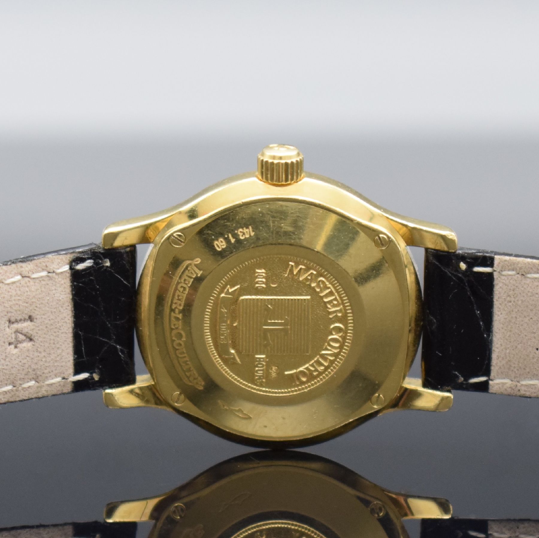 Detail e: Jaeger-LeCoultre Master Control Damenarmbanduhr in GG 750/000, Schweiz um 1995, Automatik, schweres Gehäuse Ref. 140.1.360, Boden 4-fach verschr., ...