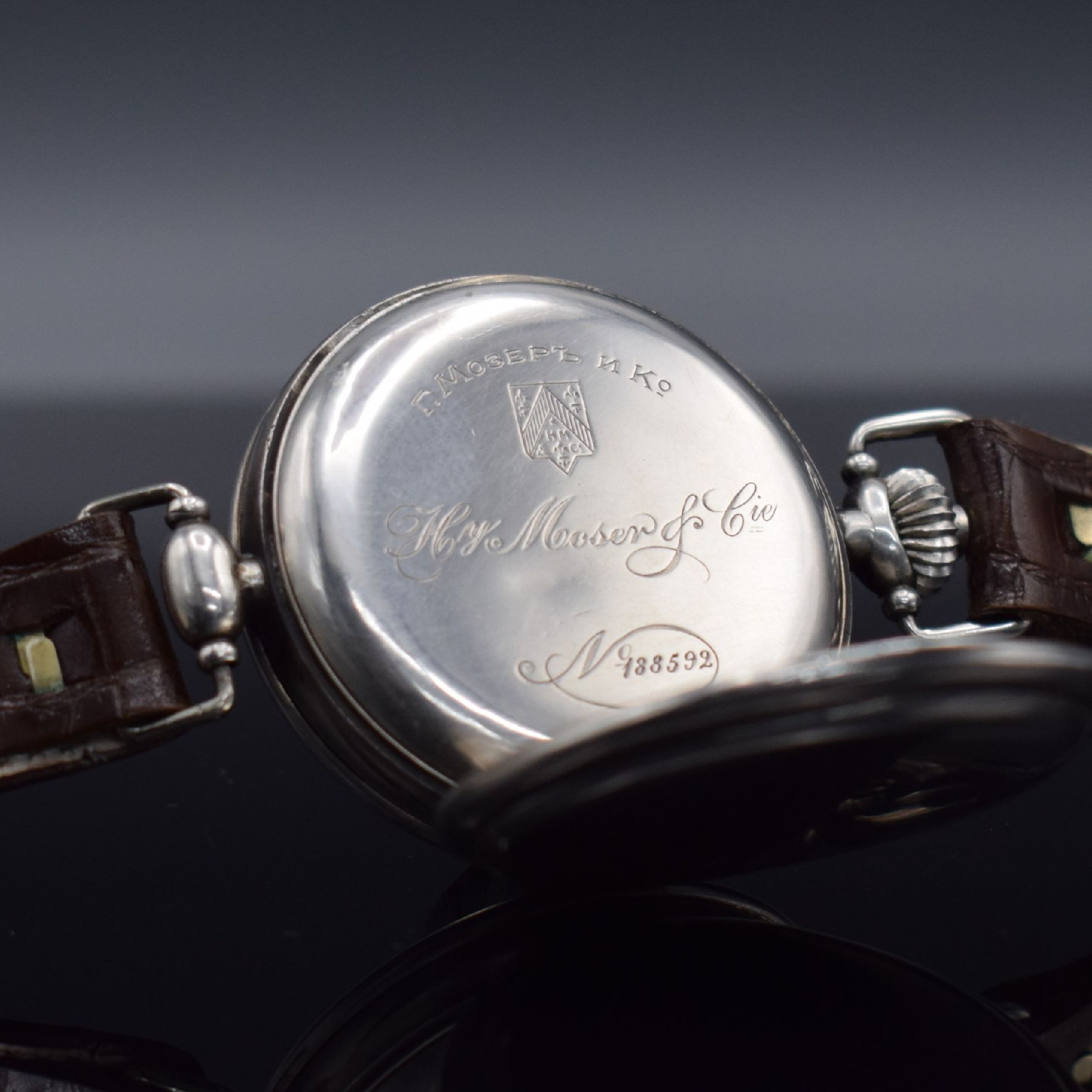 Detail f: Hy MOSER & Co. seltener früher großer Herrenchronograph in Silber, Schweiz um 1915, Handaufzug, glattes Scharniergeh., Glasrand aufgedr., bewegl. ...