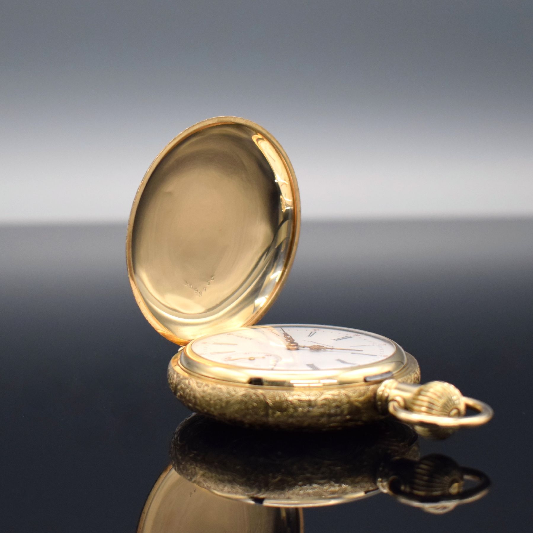 Detail a: LONGINES / Sweningsen Kal. 21.59 schwere seltene Herrensavonette in GG 585/000, Schweiz/USA um 1880, vollgrav. 3-Deckel Goldgeh., 2-teil. ...