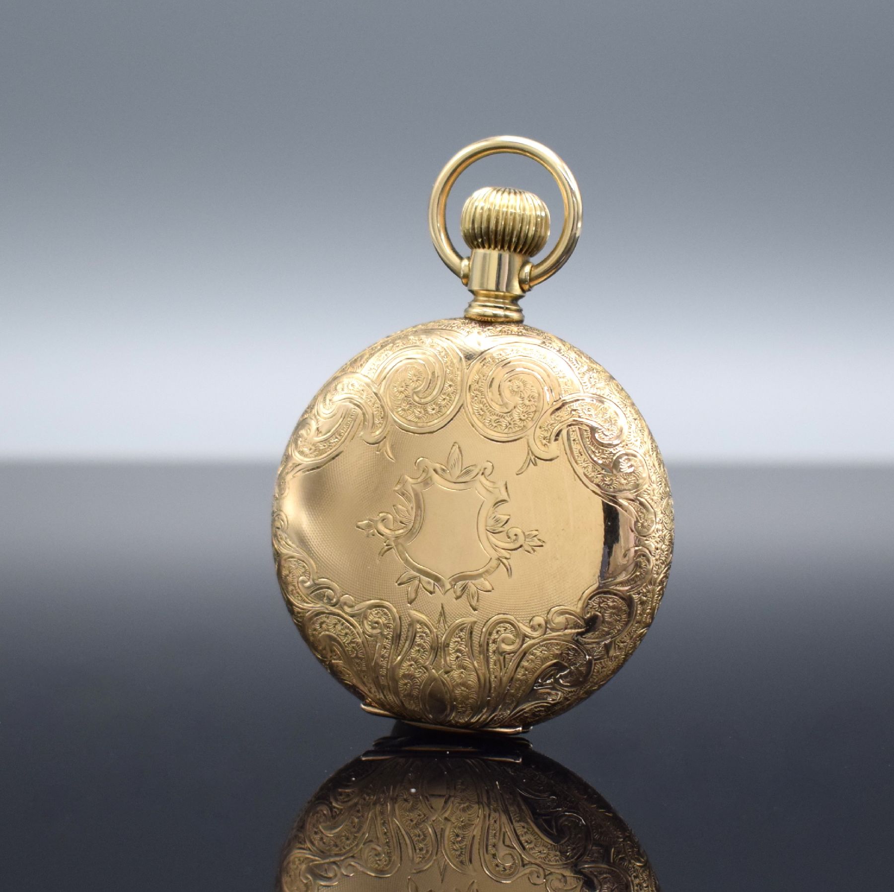 Detail b: LONGINES / Sweningsen Kal. 21.59 schwere seltene Herrensavonette in GG 585/000, Schweiz/USA um 1880, vollgrav. 3-Deckel Goldgeh., 2-teil. ...
