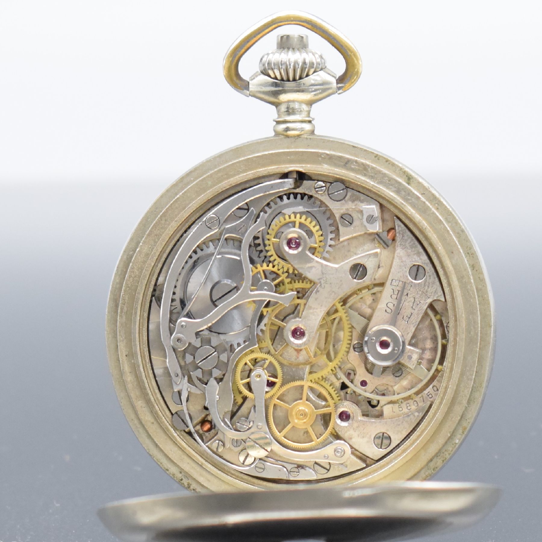 Detail g: ALPINA / MINERVA Artillerie-Chronograph mit deutschem Hoheitszeichen, Schweiz für Deutschland um 1940, Nickelgeh. dell., aufgedr. Lünette, Bügel ...