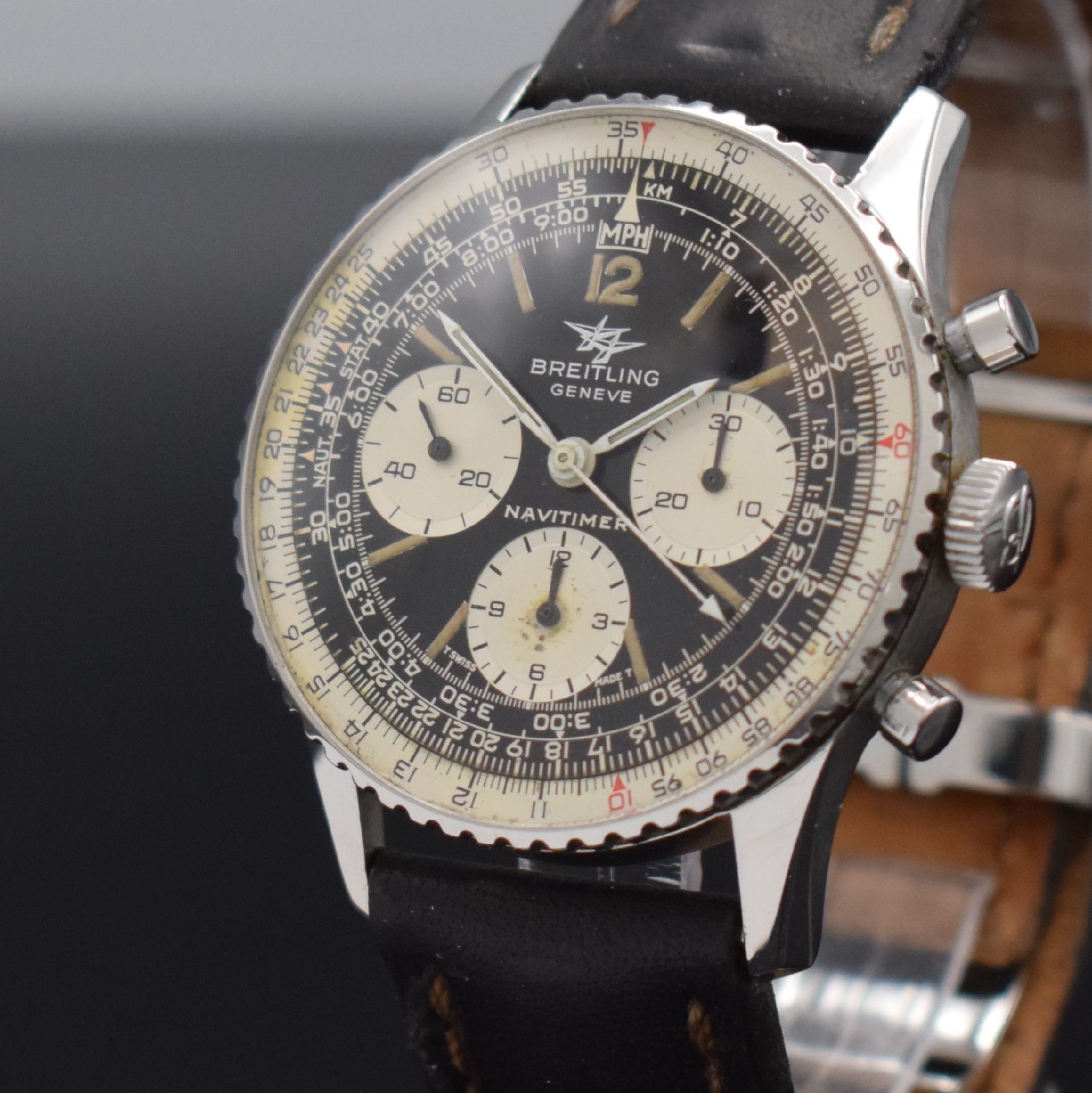 Detail c: BREITLING Navitimer Herrenarmbanduhr mit Schaltradchronograph in Stahl, Schweiz um 1964, Handaufzug, Ref. 806, Boden aufgedr., spät. orig. Breitling ...