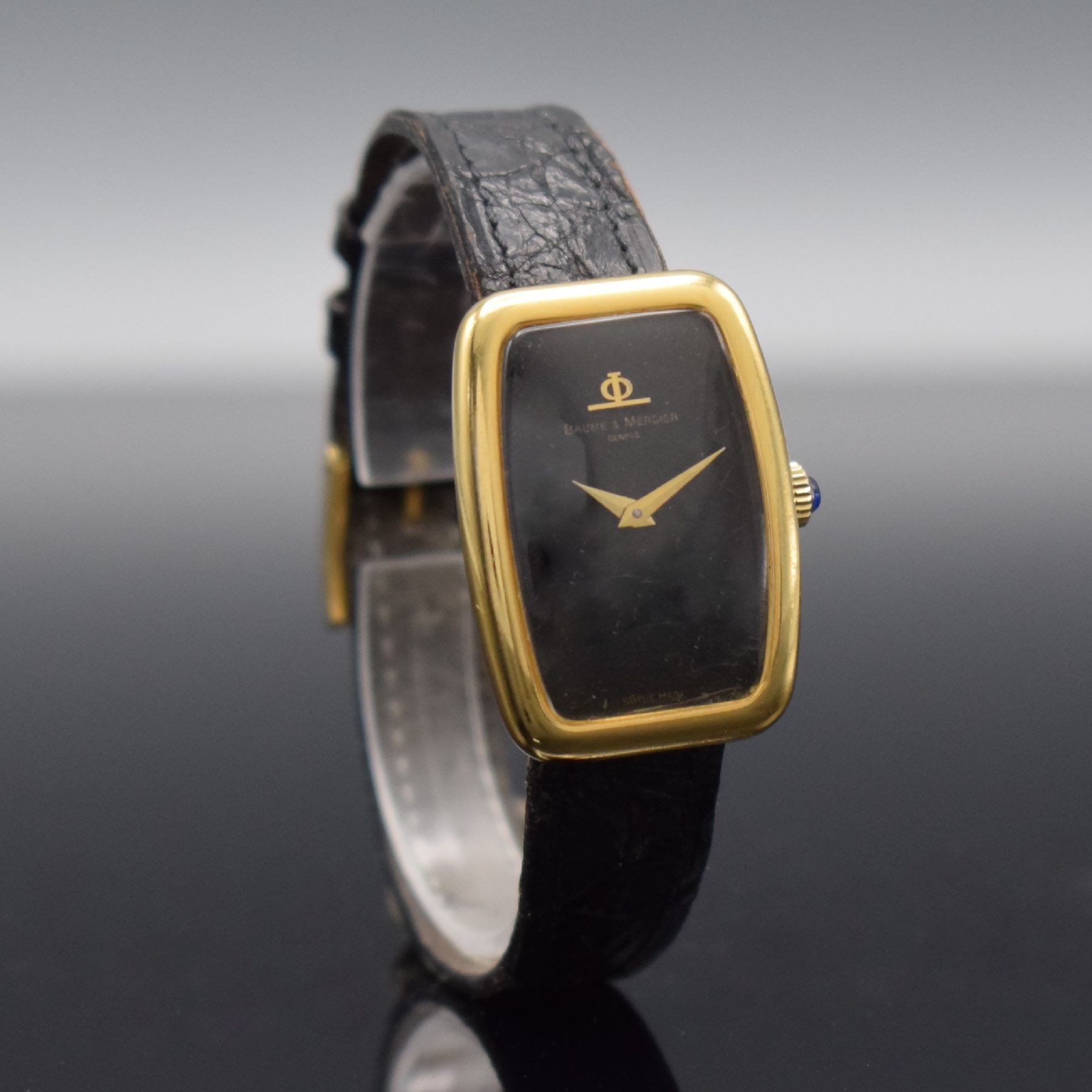 Detail c: BAUME & MERCIER Damenarmbanduhr in GG 750/000 Referenz 38298, Handaufzug, Schweiz um 1975, massives, 2-teil. Geh., Glasrand gegen Boden 4-fach ...