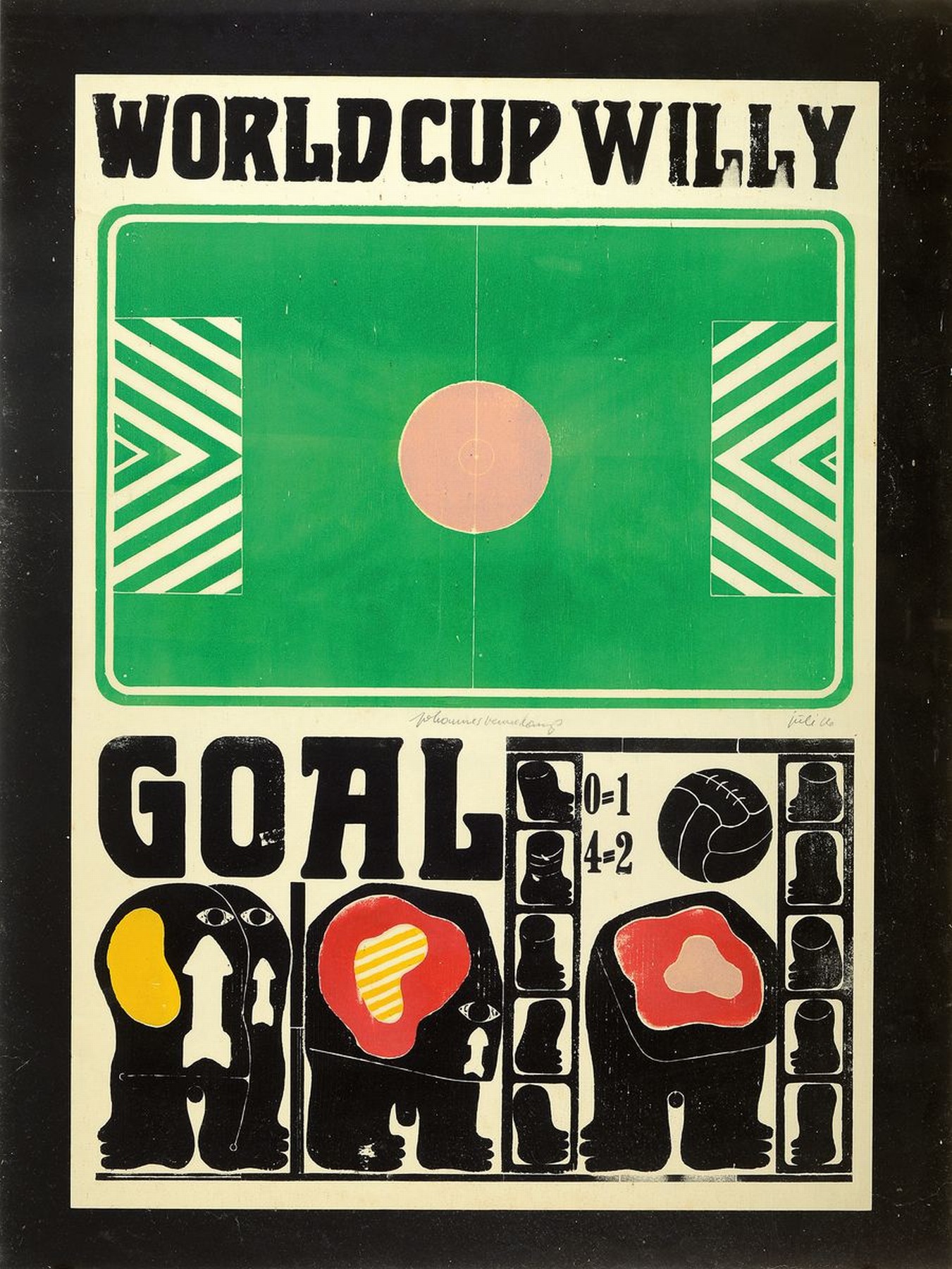 Johannes Vennekamp, Worldcup Willy Goal, Grafik, handsigniert und dat. Juli ?, 70 x 50 cm