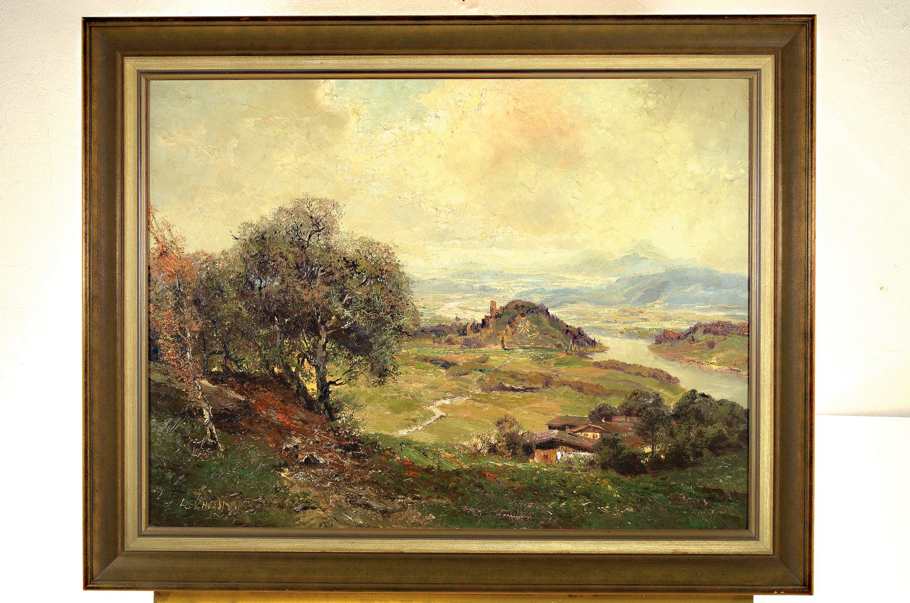 Detail k: Ludwig Gschossmann, 1901 München-1988 Tegernsee, Blick ins Ennstal (Steiermark), rückseitig so betitelt, Öl/Lwd, links unten signiert, ca. ...