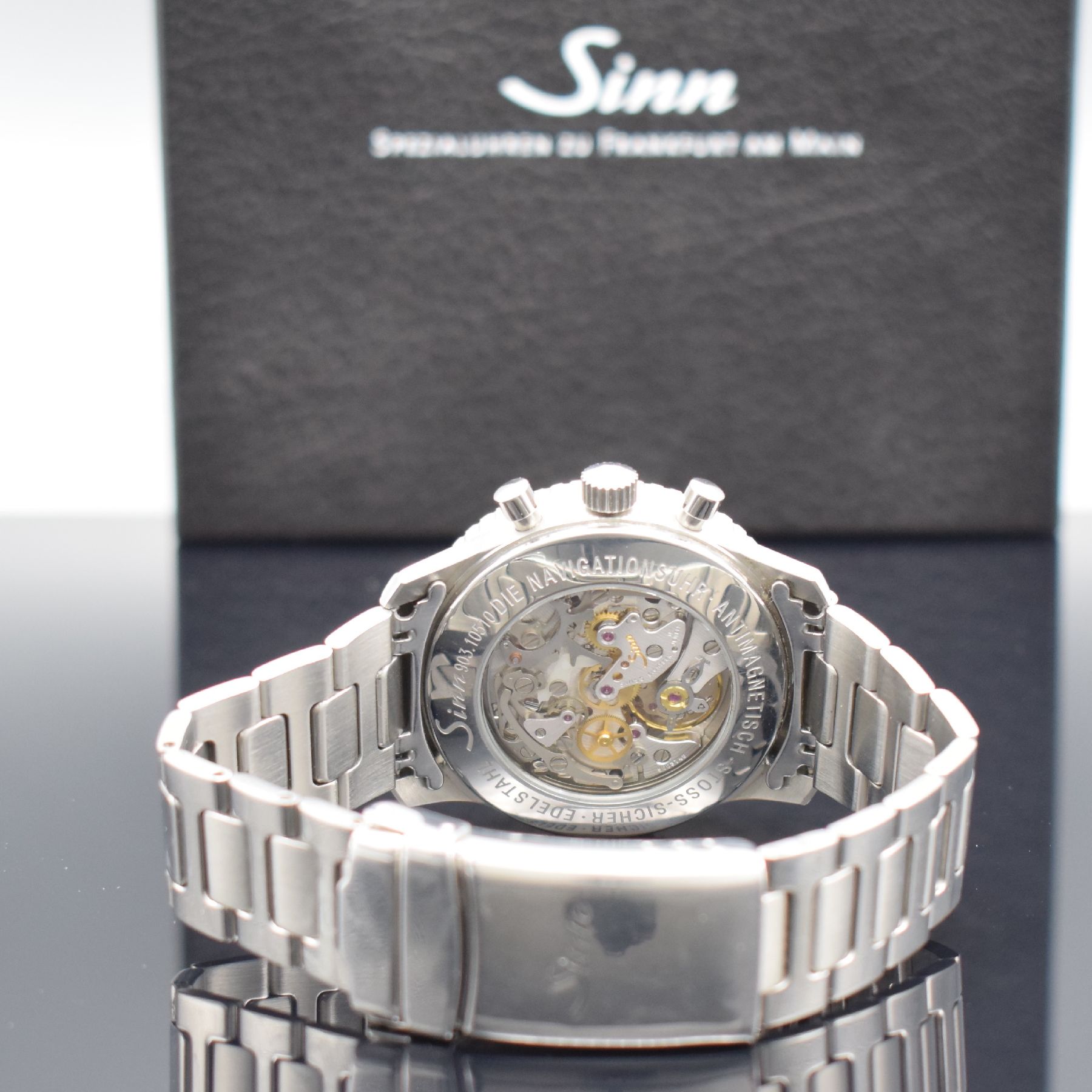 Detail g: SINN seltener Chronograph Navigationsuhr 903 mit 24-Std.-Anzeige, Schweiz um 1995, Handaufzug, beids. vergl. Edelstahlgeh. inkl. Sinn Gliederband m. ...