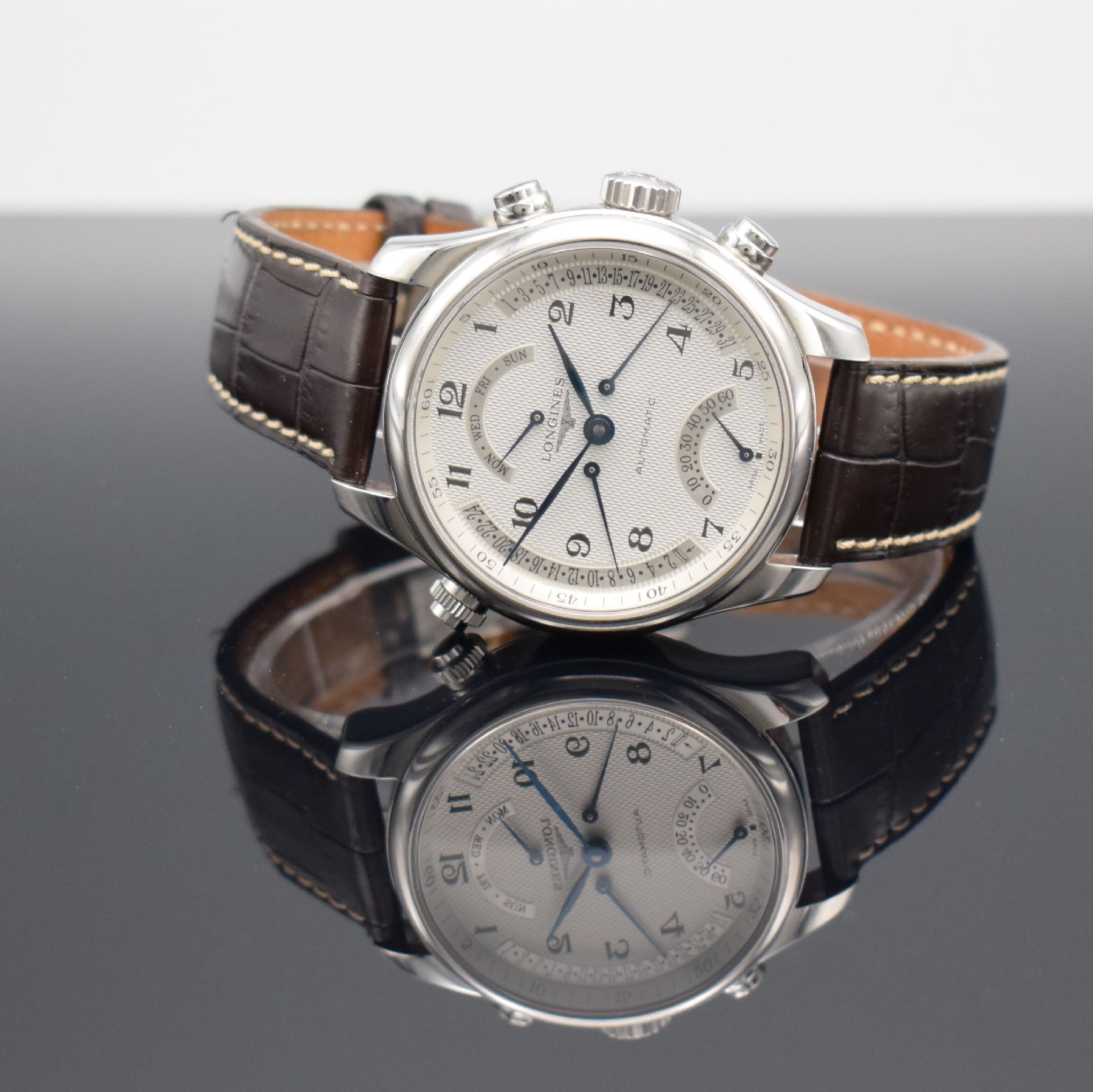 LONGINES Master Collection Retrograde interessante Herrenarmbanduhr mit retrograder Anzeige für 2.-Zeitzone, Tag, Datum & Gangreserve, Schweiz um ...