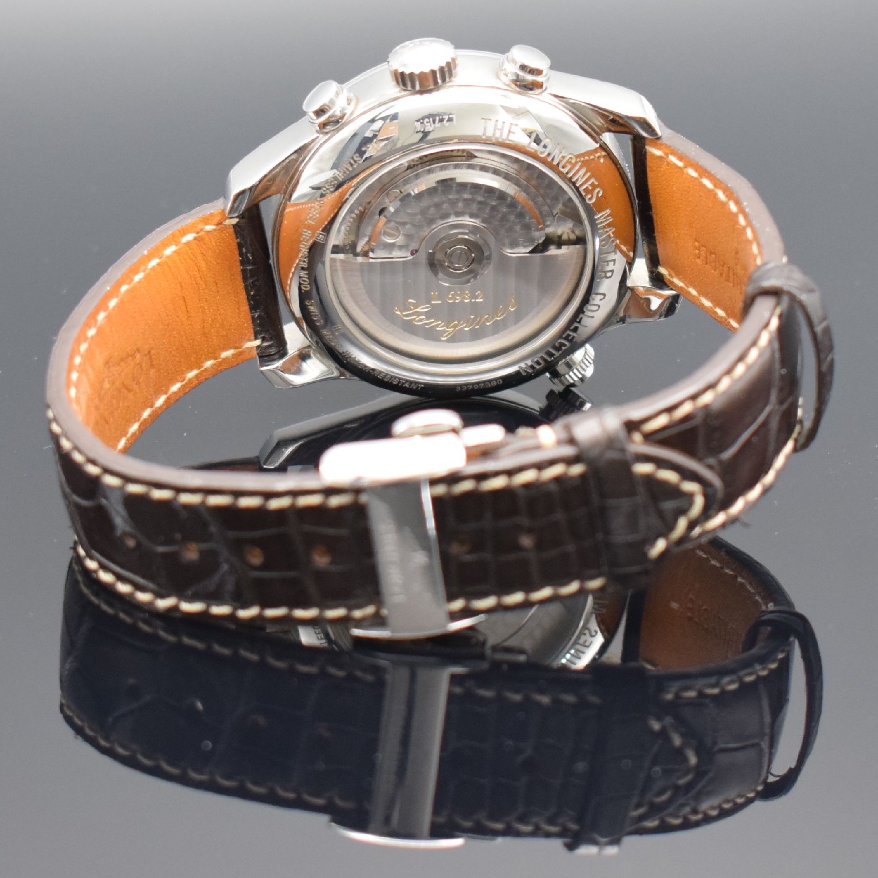Detail g: LONGINES Master Collection Retrograde interessante Herrenarmbanduhr mit retrograder Anzeige für 2.-Zeitzone, Tag, Datum & Gangreserve, Schweiz um ...