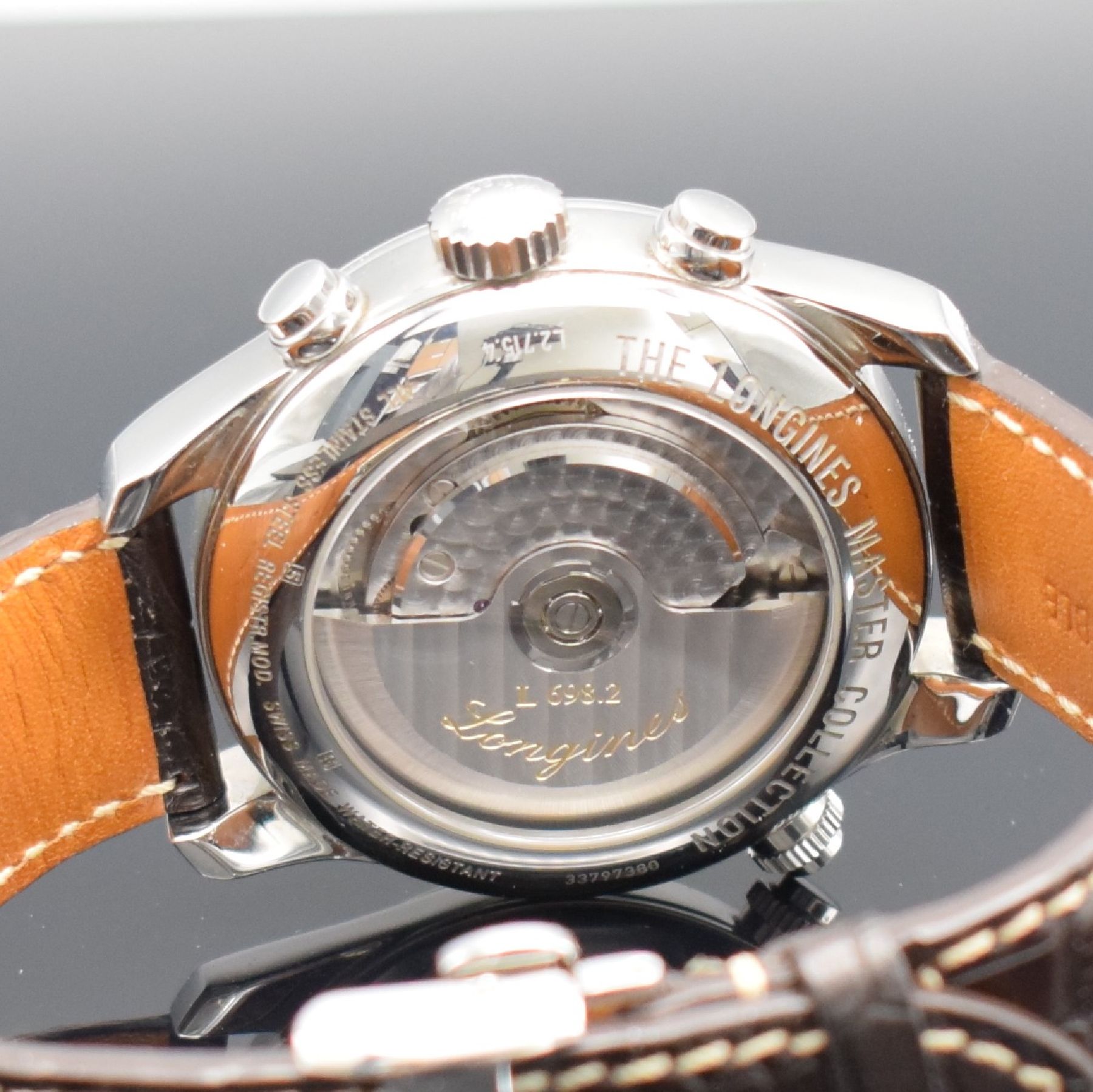 Detail h: LONGINES Master Collection Retrograde interessante Herrenarmbanduhr mit retrograder Anzeige für 2.-Zeitzone, Tag, Datum & Gangreserve, Schweiz um ...