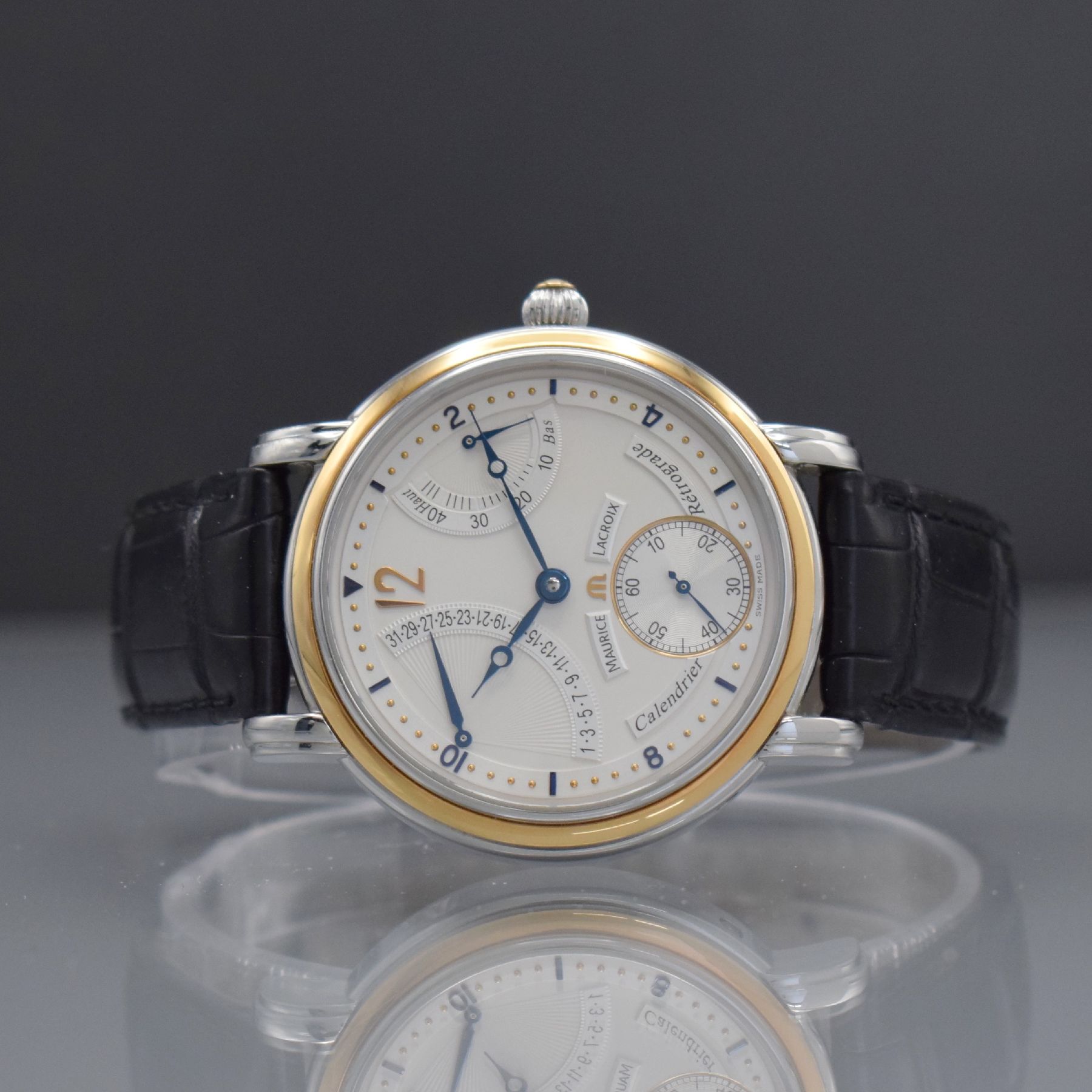 MAURICE LACROIX Herrenarmbanduhr aus der Masterpiece Collection Modell Calendrier Rétrograde, Schweiz um 200z, Handaufzug, Ref. MP 7068, ...