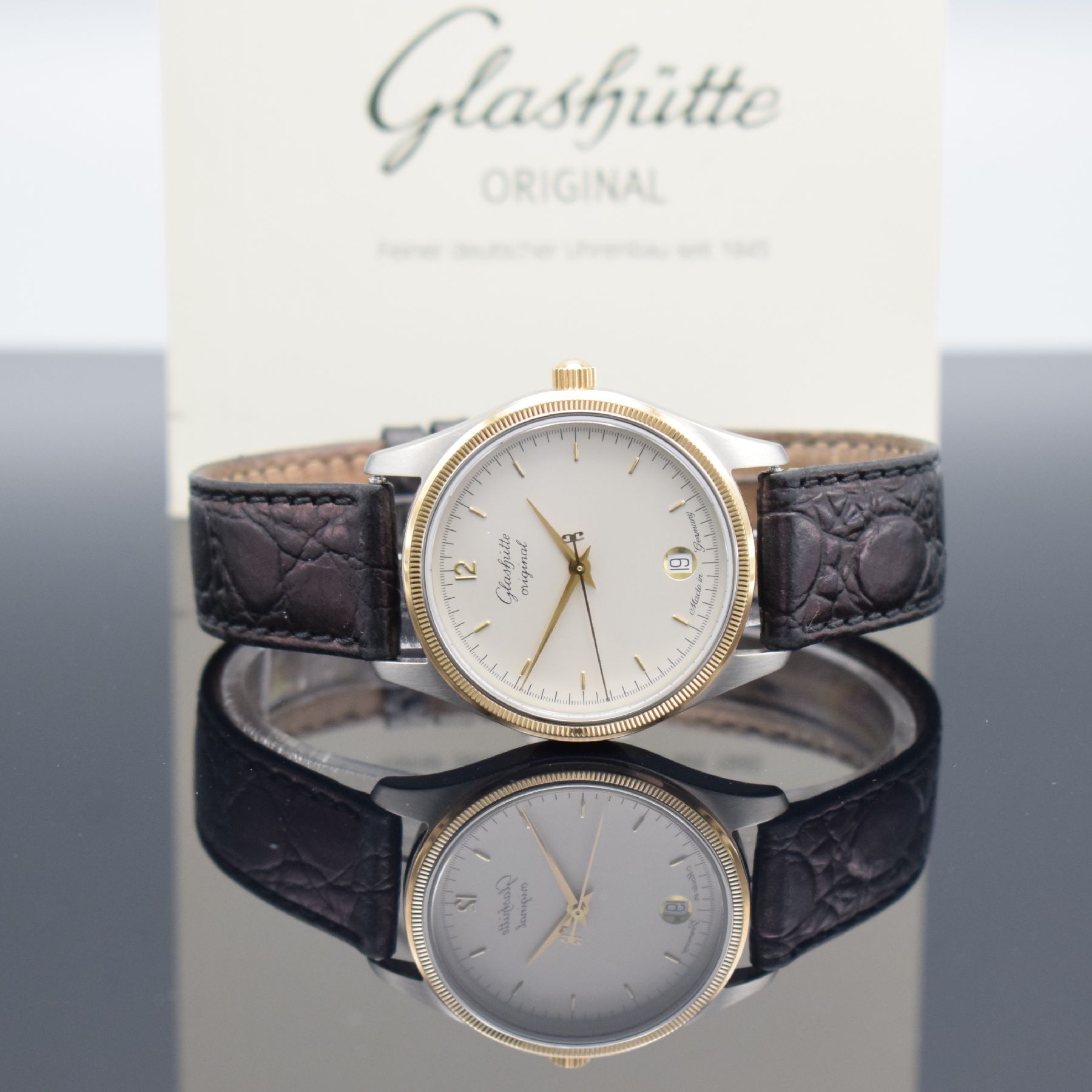GLASHÜTTE Original Klassik Herrenarmbanduhr Ref. 112550505, Deutschland um 1996, Handaufzug, beids. vergl. Gehäuse in Edelstahl/Gold, Boden ...