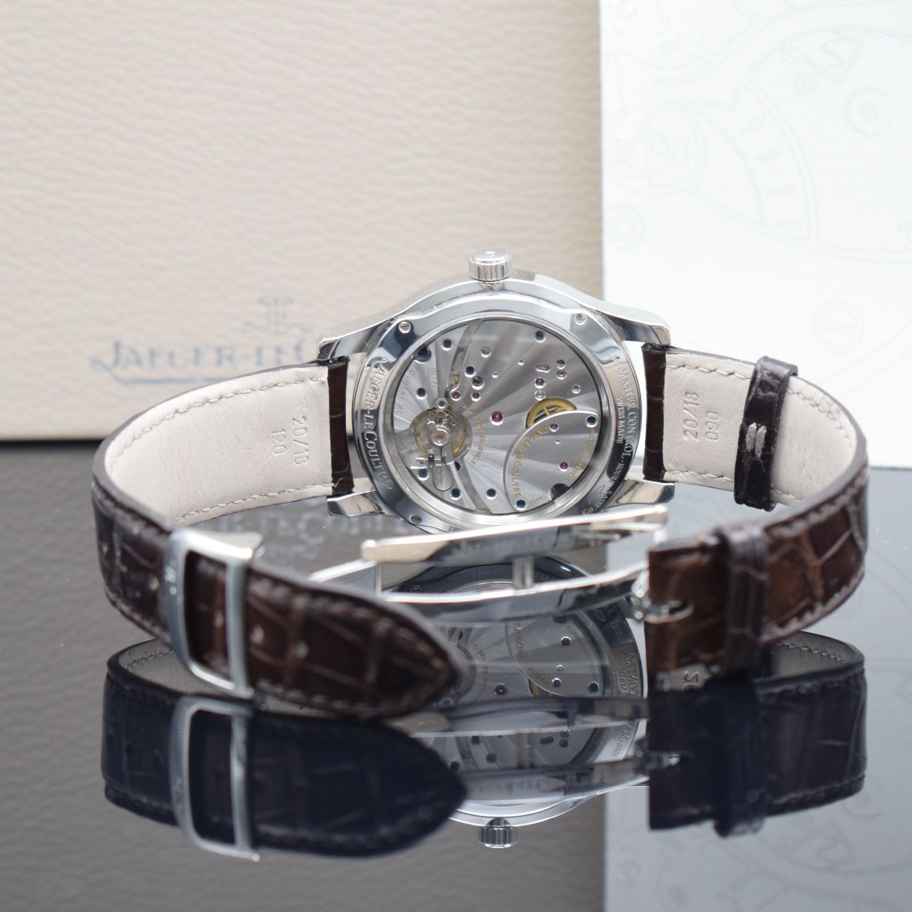 Detail f: Jaeger-LeCoultre Master Eight Days Herrenarmbanduhr in Stahl, Schweiz verk. lt. beil. Pap. 04/2008, Handaufzug, Ref. Q 1608420/146.8.17S, beids. ...