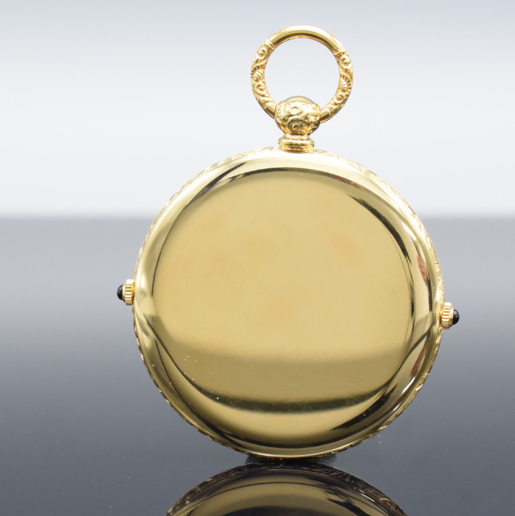 Detail d: CHS.TISSOT & FILS offene vergoldete Taschenuhr mit 2-Zeiten, Schweiz um 1985, Glasrand & Boden gedr., 2 Schmuckkronen, champagnerfarb. Zifferbl., ...