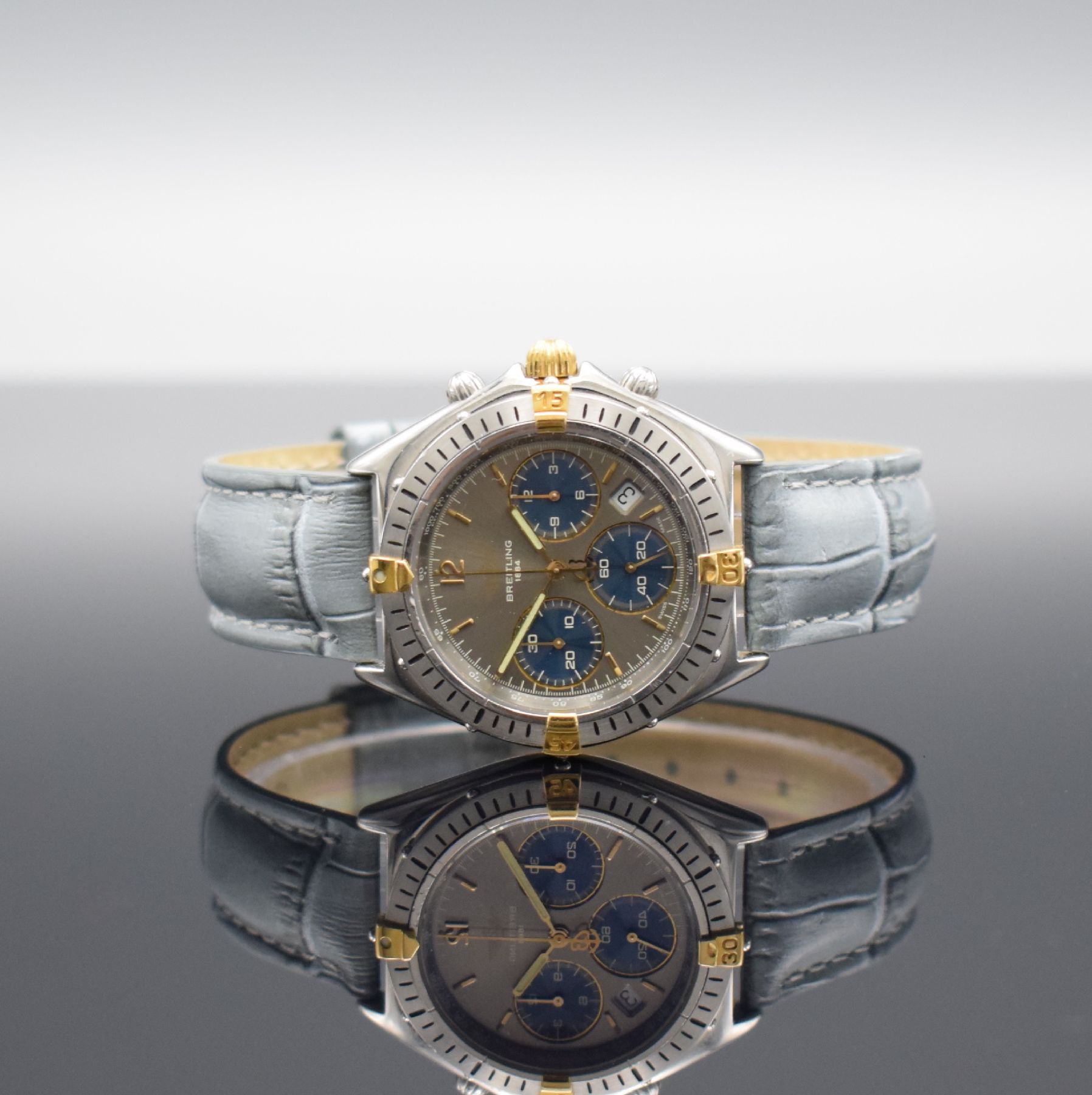 BREITLING Sextant Armbandchronograph, Schweiz um 1995, quarz, Ref. B55045, Edelstahl/Gold komb., Boden & Krone verschr., Lün. m. 60er Teilung ...