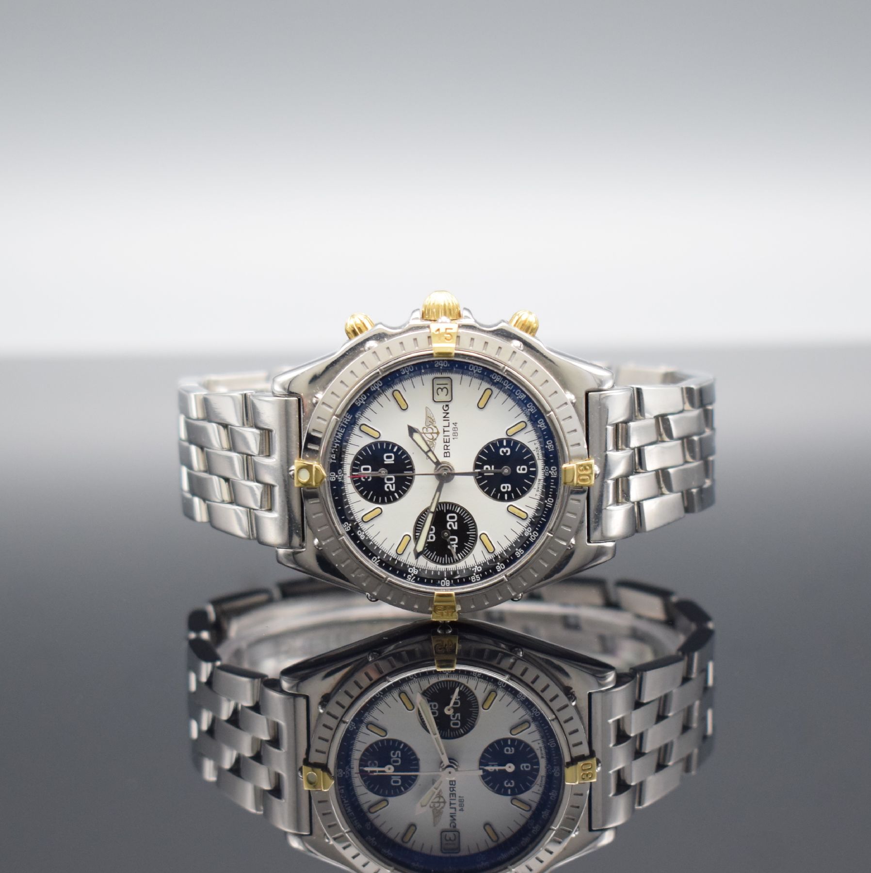 BREITLING Chronomat Herrenarmbanduhr, Automatik, Schweiz um 1995, Ref. 81.950, Edelstahl/Gold komb. inkl. Pilotband m. Faltschl., Boden & Krone ...