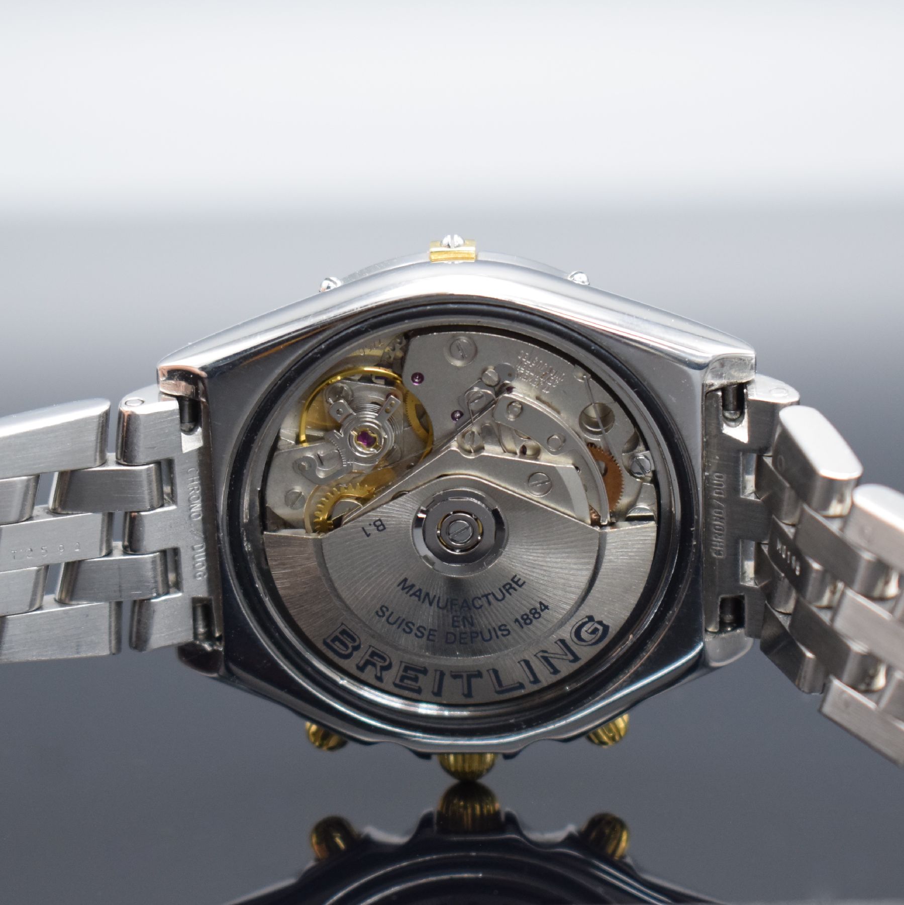 Detail g: BREITLING Chronomat Herrenarmbanduhr, Automatik, Schweiz um 1995, Ref. 81.950, Edelstahl/Gold komb. inkl. Pilotband m. Faltschl., Boden & Krone ...