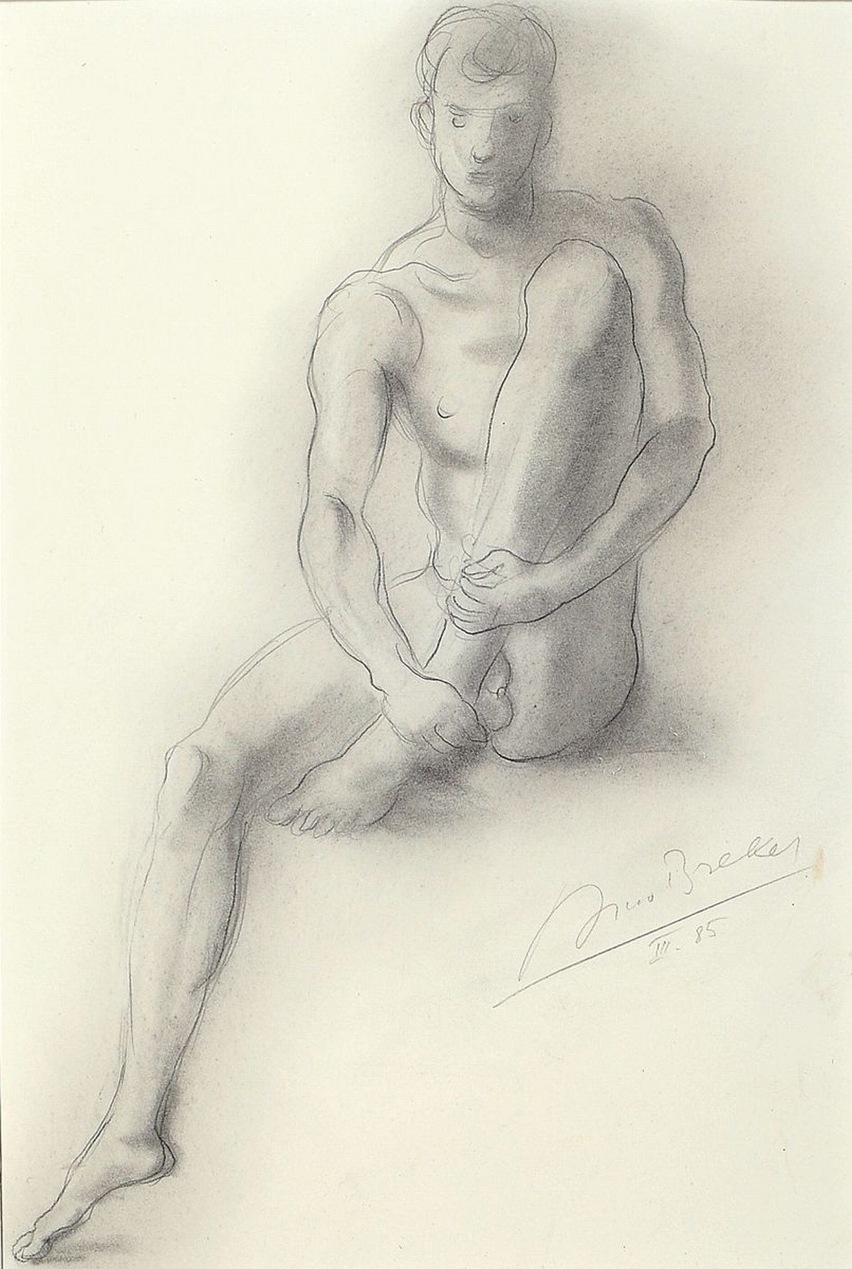 Arno Breker, 1900 - 1991, Litho, Männerakt, re. u. signiert und dat. III 85, Papier leicht verletzt, ca. 36 x 23 cm, Rahmen