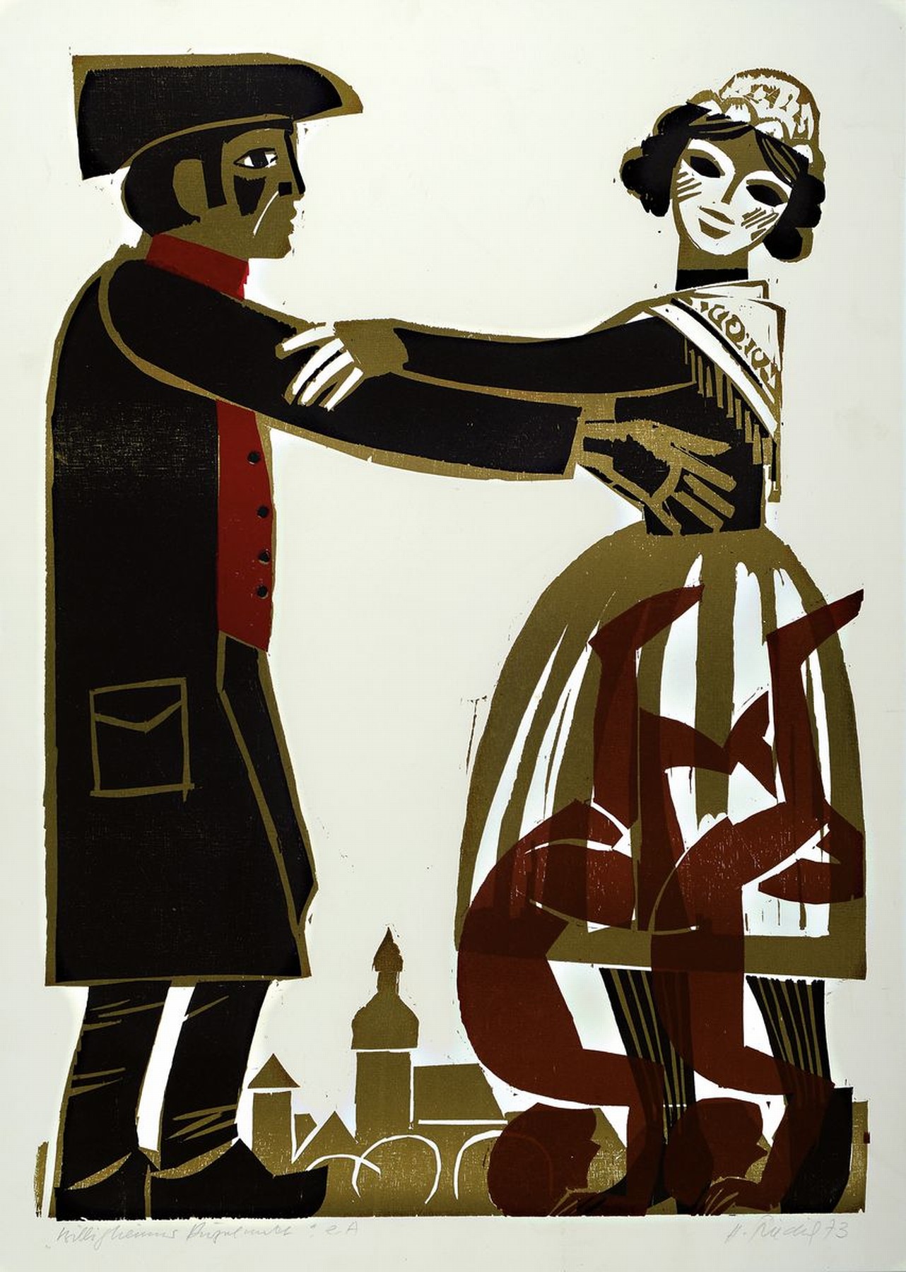 Heinz Friedrich, 1924-2018 Schwetzingen, Farbholzschnit von 1973, Billigheimer Purzelmarkt, handsigniert, dat., betitelt und bez. e.A., ca. 63x43cm, ...