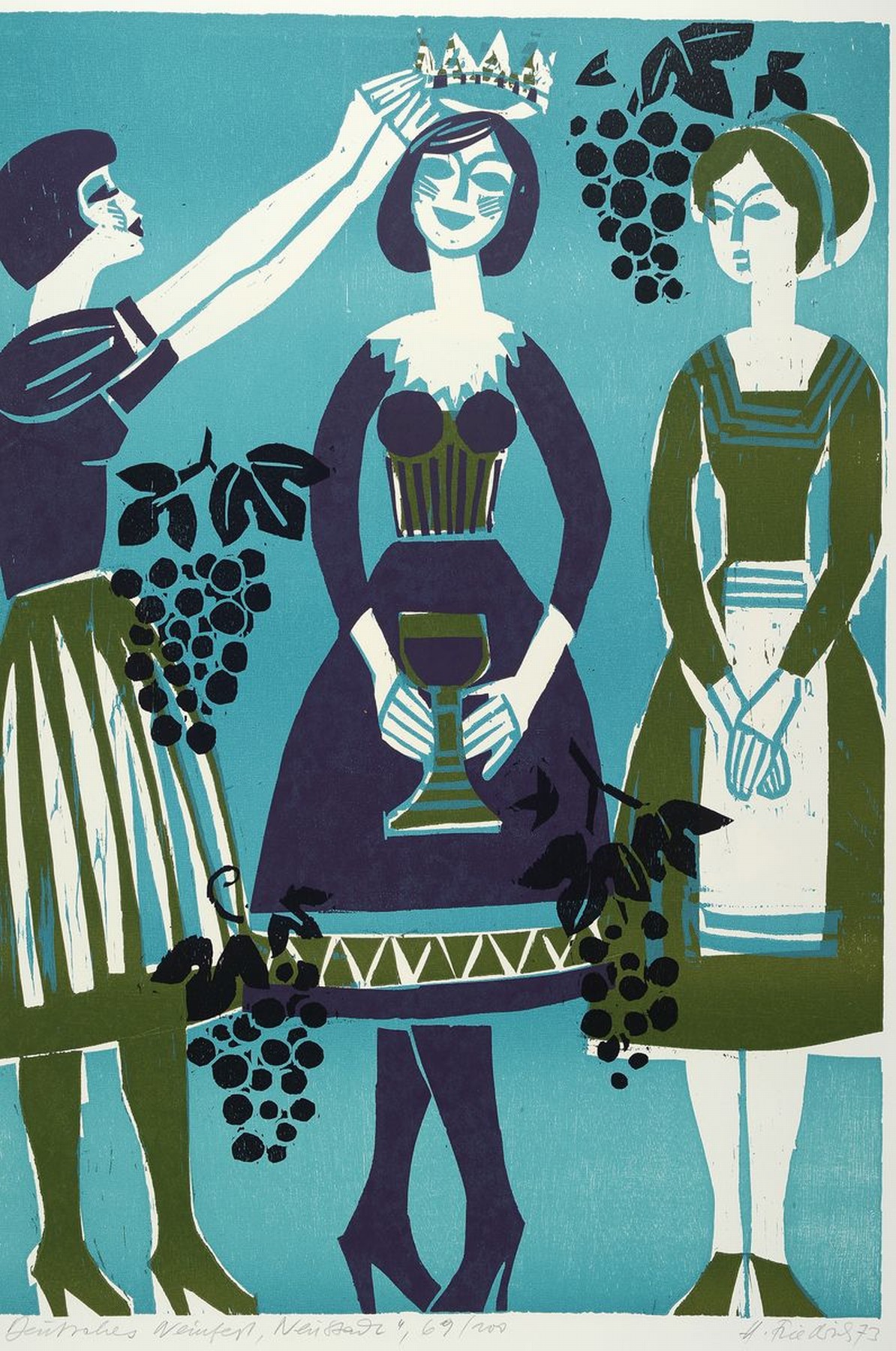 Detail a: Heinz Friedrich, 1924-2018 Schwetzingen, Fröhlich Pfalz, Sieben pfälzer Feste dargestellt in farbigen Holzschnitten, 1973, Mappe mit 7 ...