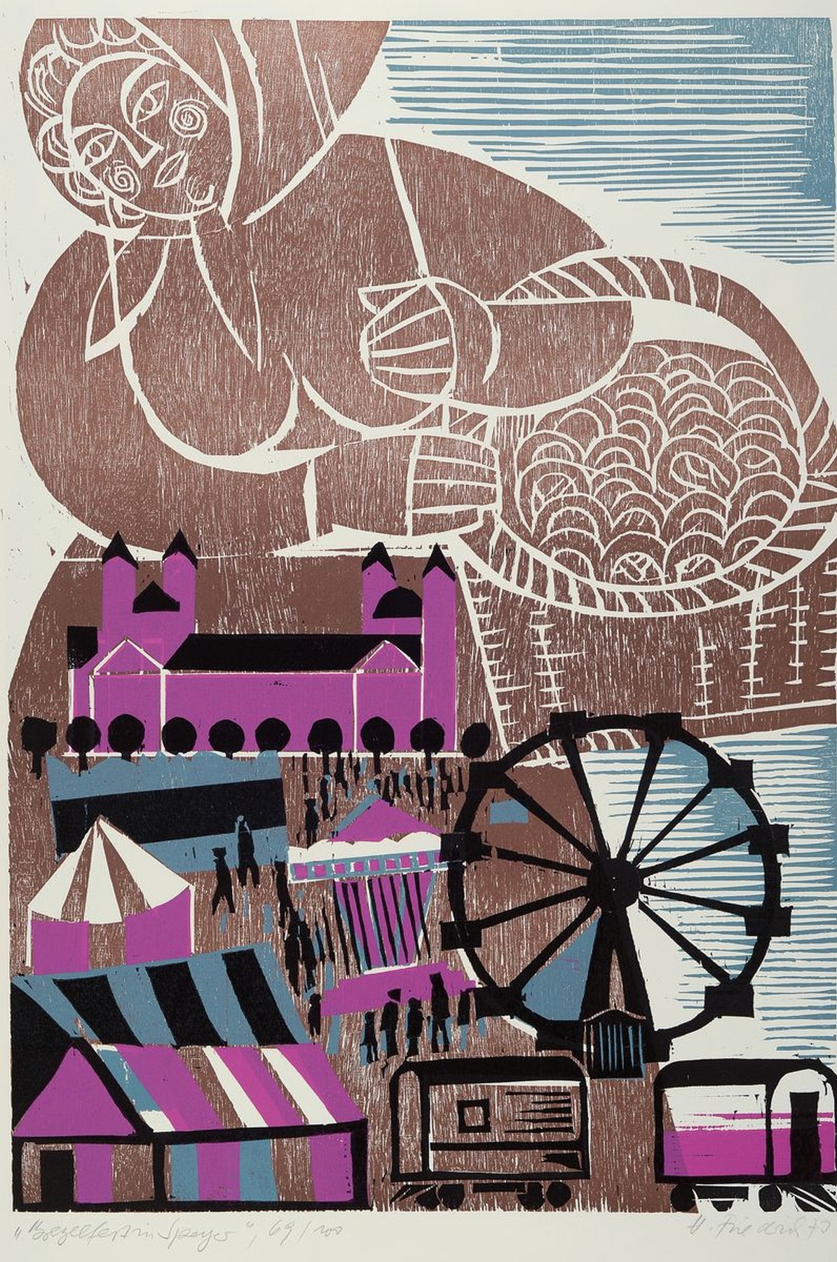 Detail d: Heinz Friedrich, 1924-2018 Schwetzingen, Fröhlich Pfalz, Sieben pfälzer Feste dargestellt in farbigen Holzschnitten, 1973, Mappe mit 7 ...