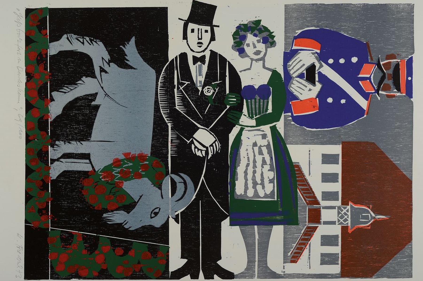 Detail f: Heinz Friedrich, 1924-2018 Schwetzingen, Fröhlich Pfalz, Sieben pfälzer Feste dargestellt in farbigen Holzschnitten, 1973, Mappe mit 7 ...