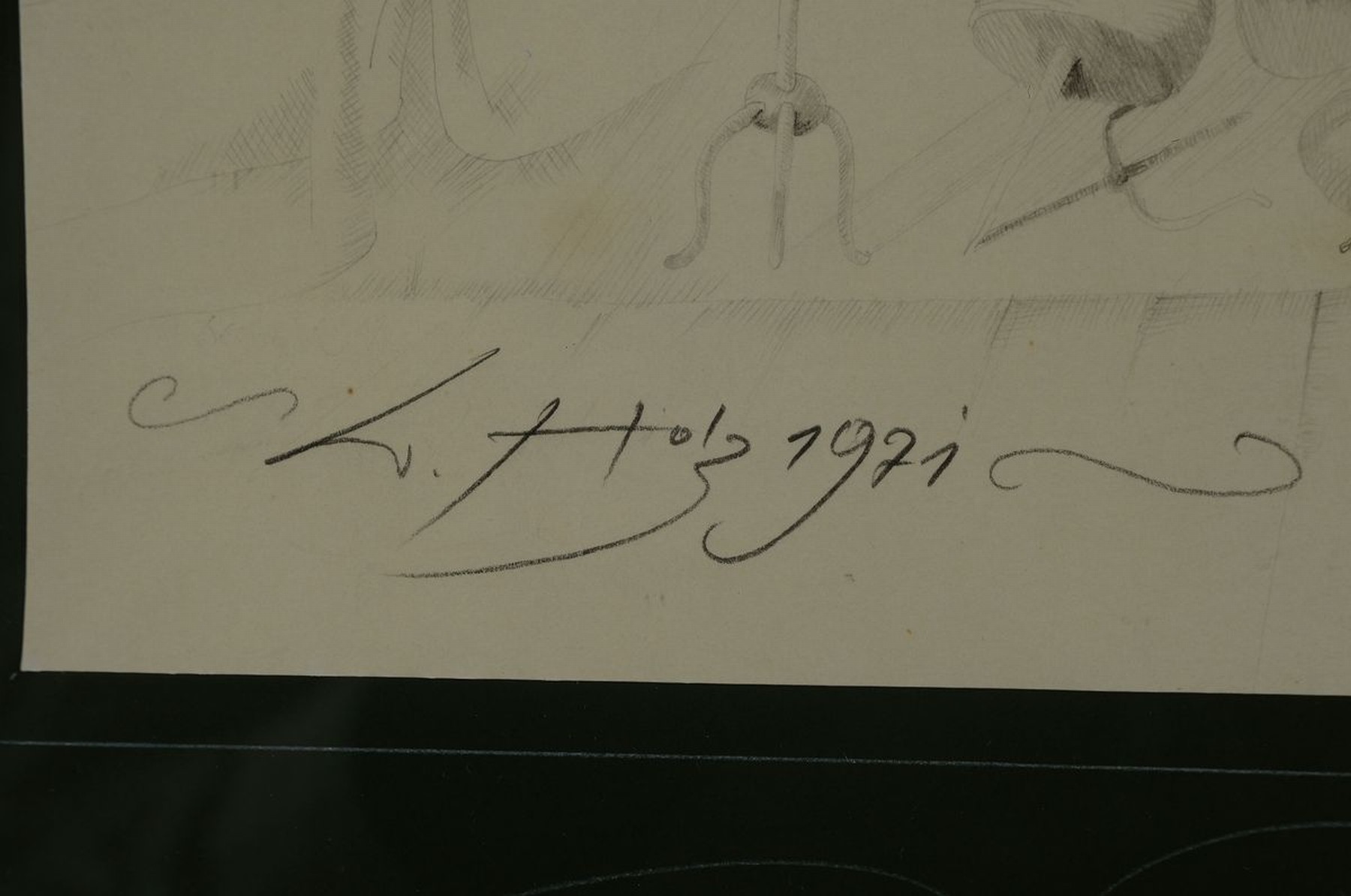 Detail a: Werner Holz, 1948 Grünstadt-1991 Ludwigshafen, namhafter Vertreter des Phantastischen Realismus, David und Goliath, Bleistift und Buntstift auf ...