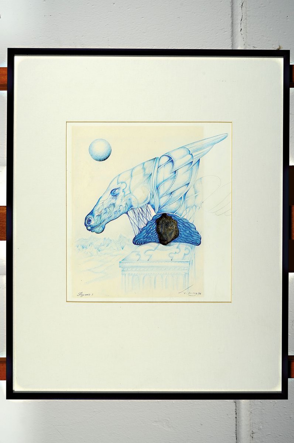 Detail k: Werner Holz, 1948 Grünstadt-1991 Ludwigshafen, namhafter Vertreter des Phantastischen Realismus, Pegasus I, Mischtechnik auf Papier,rechts unten ...