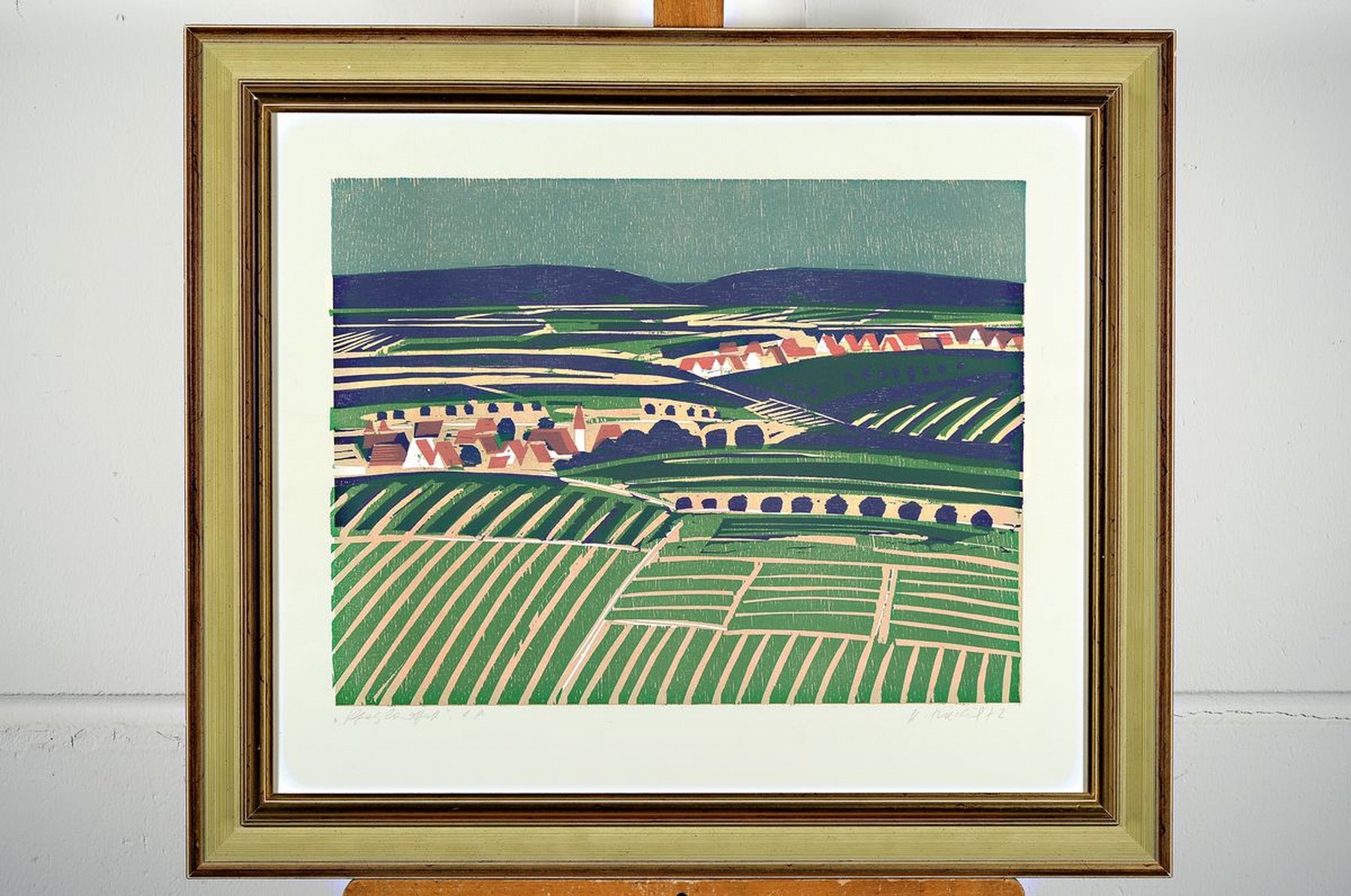 Detail m: Heinz Friedrich, 1924-2018 Schwetzingen, zwei Farbholzschnitte: Pfalz Landschaft, signiert und dat. 72, bez.: e.a., ca. 38x51cm, Pp, u.Gl., R. ca. ...