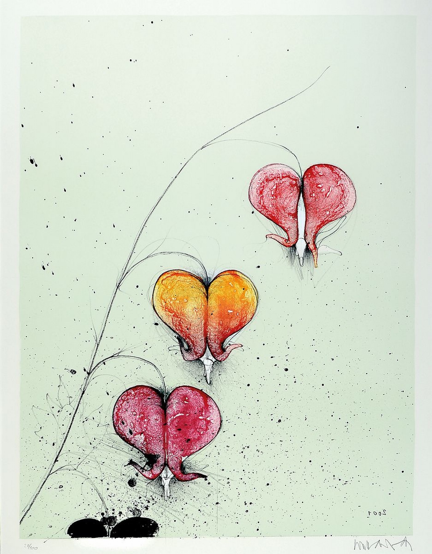 Detail b: Paul Wunderlich, 1927 Eberswalde-2010 Saint- Pierre de Vassols, 2 großformatige Farblithographien: Rote Lilien und Mutters Lieblingsblumen, 2001 ...