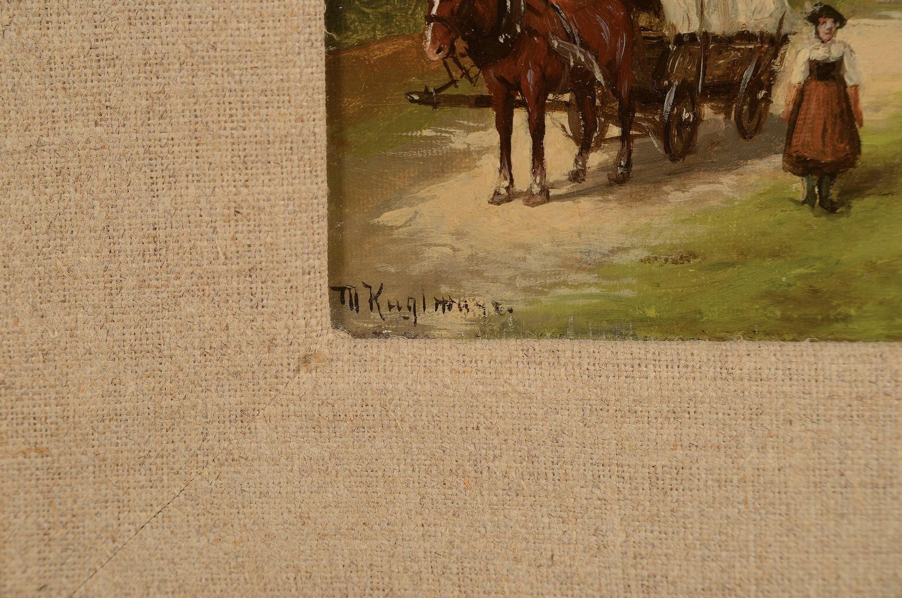 Detail b: Max Kugelmayer, 1863- ca. 1930, 2 Pendants: Alpenlandschaften mit Begegnungen von Personen vor den Häusern, Öl/Lwd, links unten signiert, je ca. ...