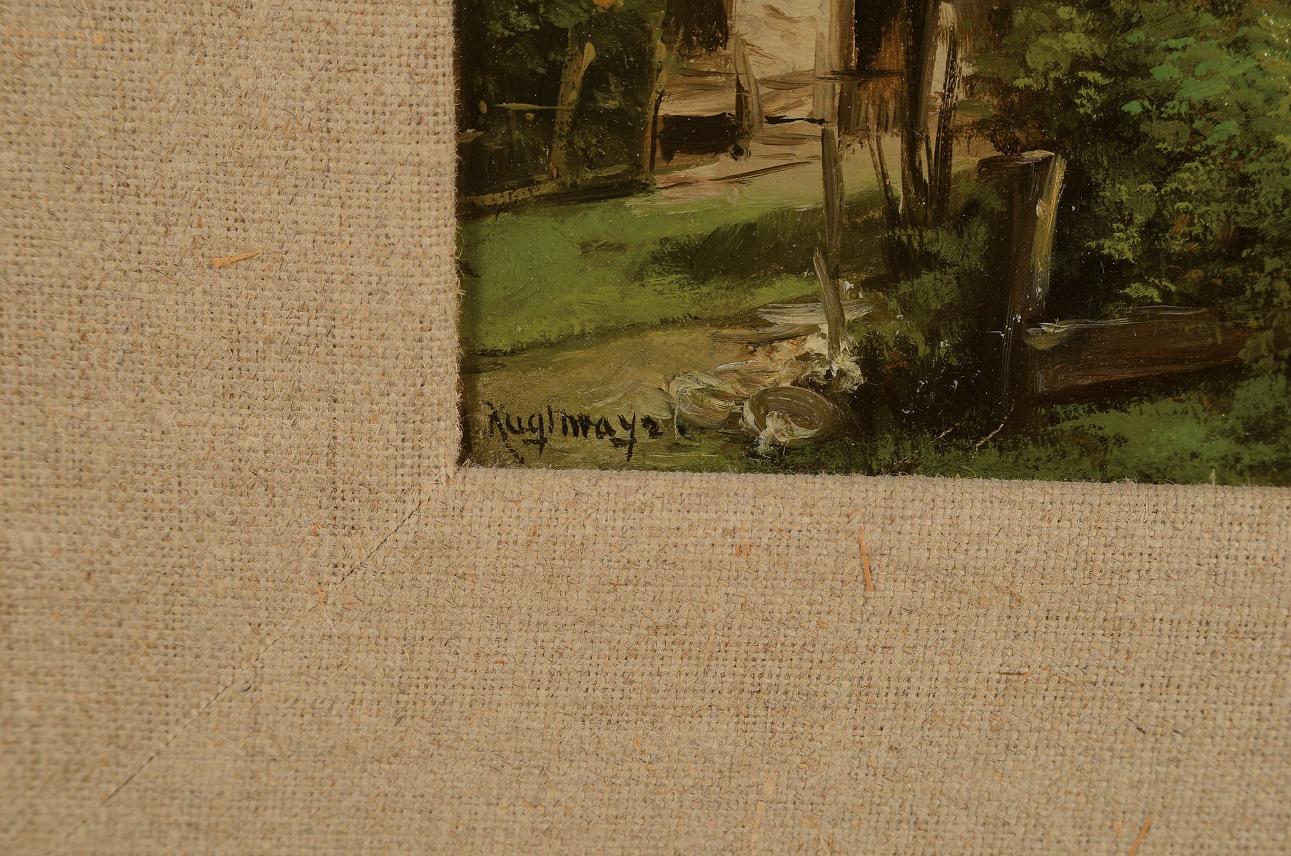 Detail c: Max Kugelmayer, 1863- ca. 1930, 2 Pendants: Alpenlandschaften mit Begegnungen von Personen vor den Häusern, Öl/Lwd, links unten signiert, je ca. ...