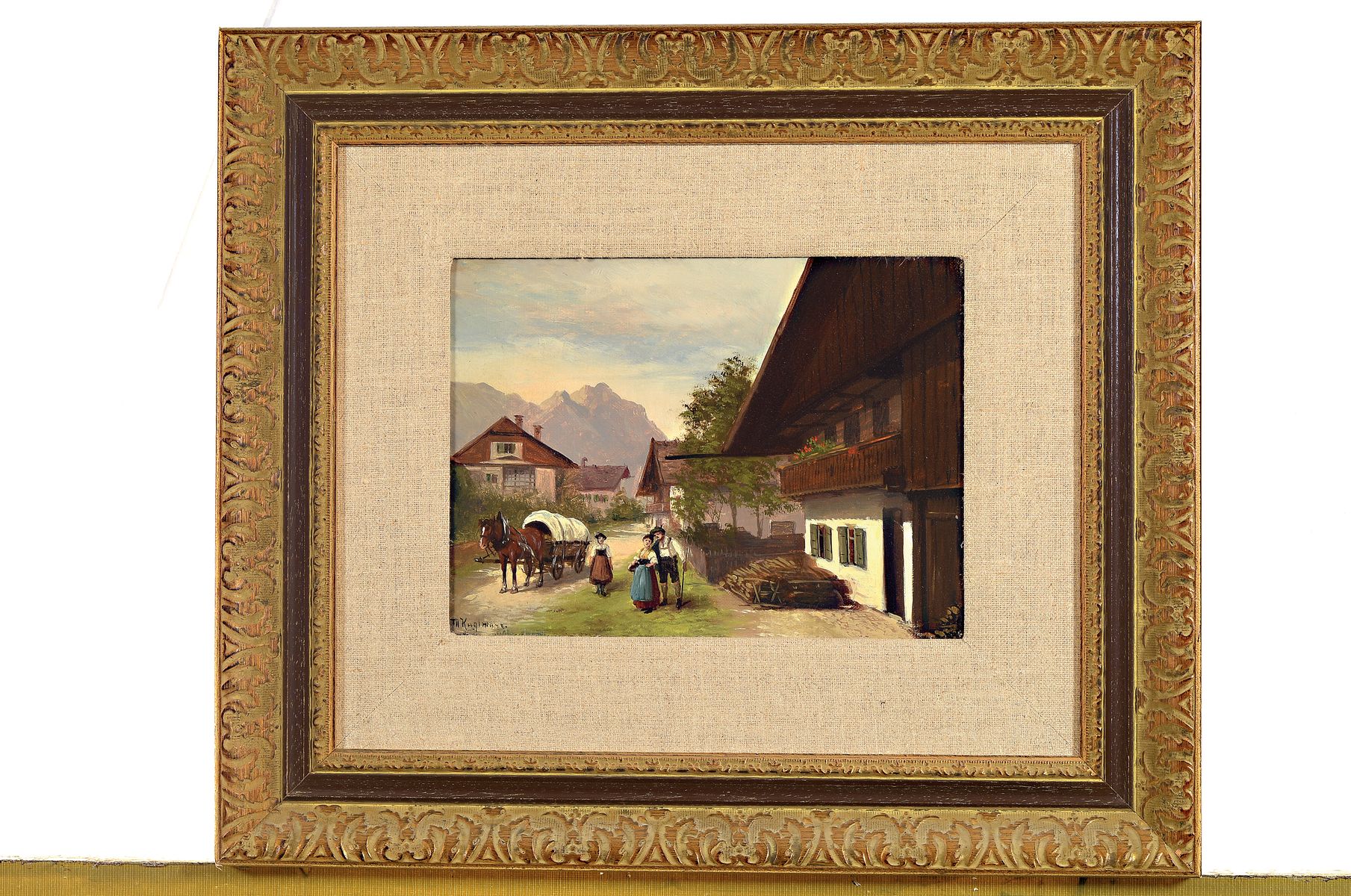 Detail l: Max Kugelmayer, 1863- ca. 1930, 2 Pendants: Alpenlandschaften mit Begegnungen von Personen vor den Häusern, Öl/Lwd, links unten signiert, je ca. ...