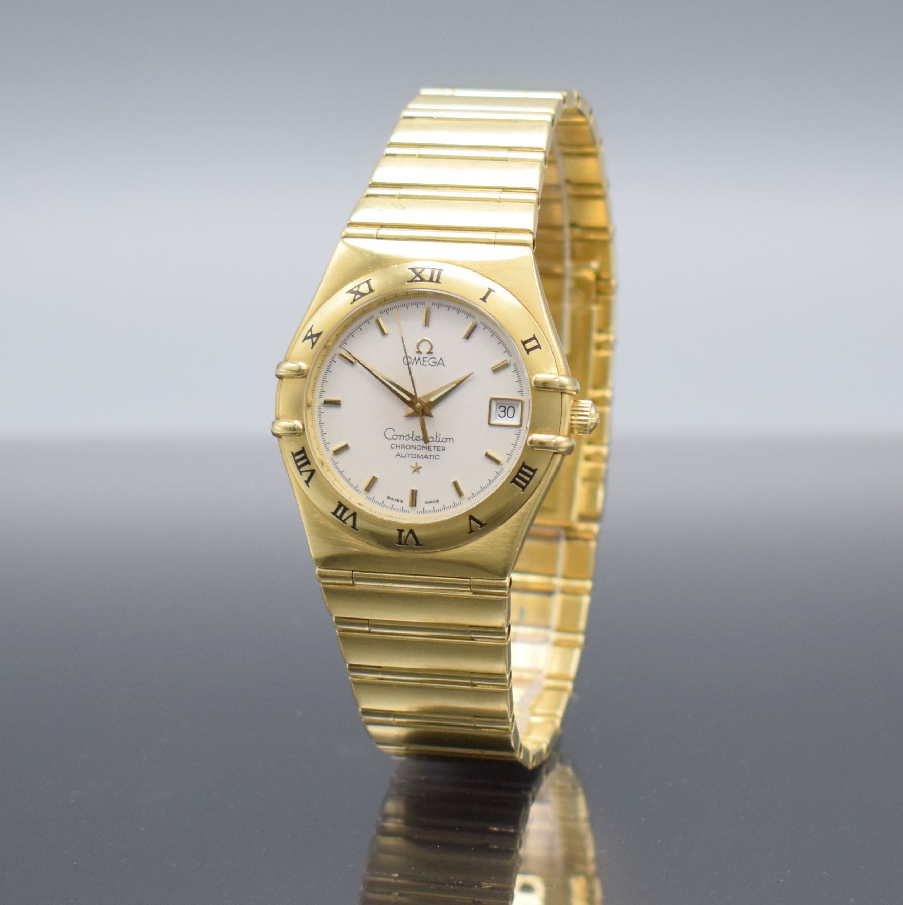 Detail c: OMEGA Herrenarmbanduhr Constellation Chronometer in GG 750/000 Referenz 368.1201, Automatik, Schweiz um 1995, massives Goldgeh. inkl. Gliederband m. ...