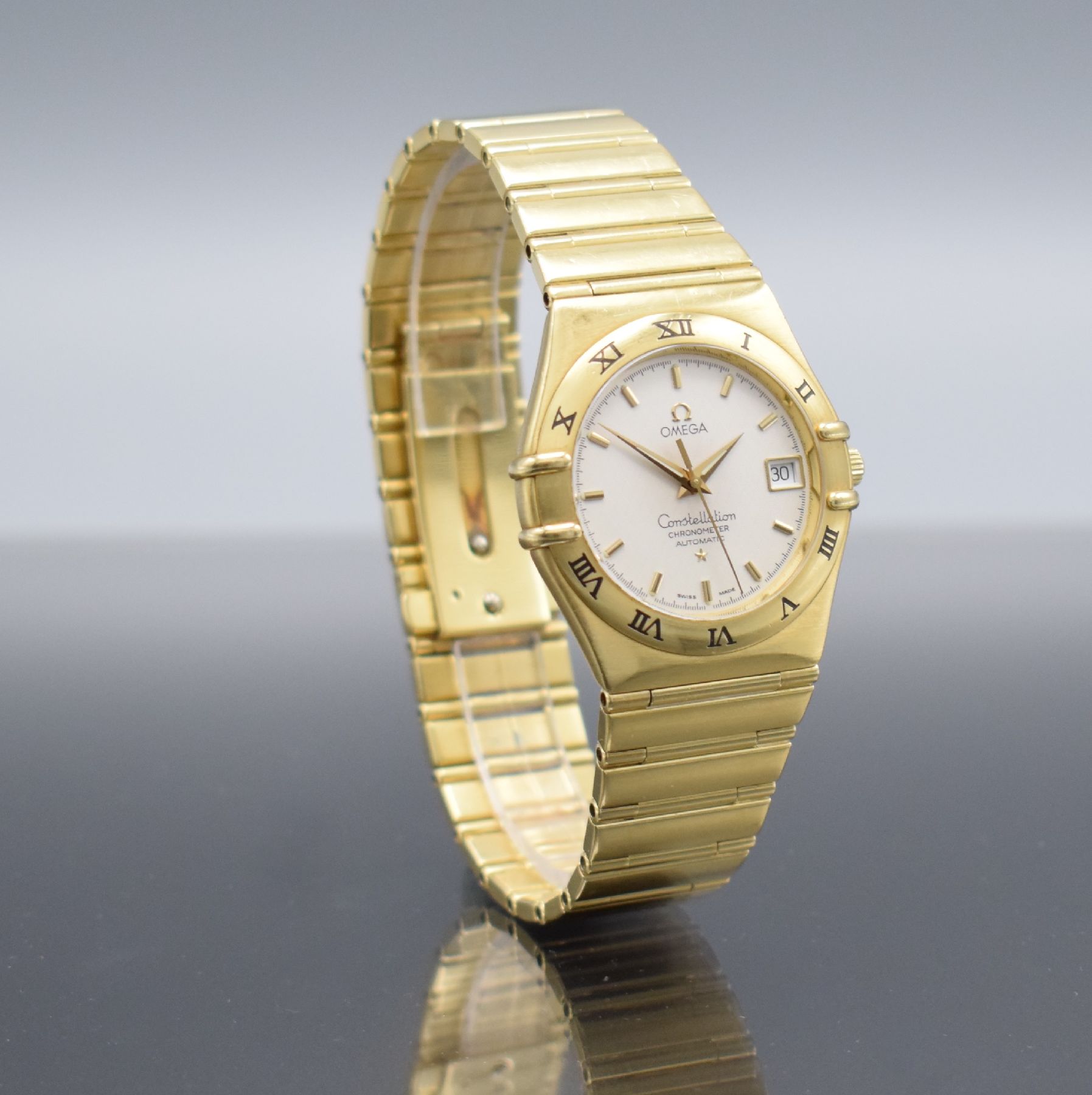 Detail e: OMEGA Herrenarmbanduhr Constellation Chronometer in GG 750/000 Referenz 368.1201, Automatik, Schweiz um 1995, massives Goldgeh. inkl. Gliederband m. ...