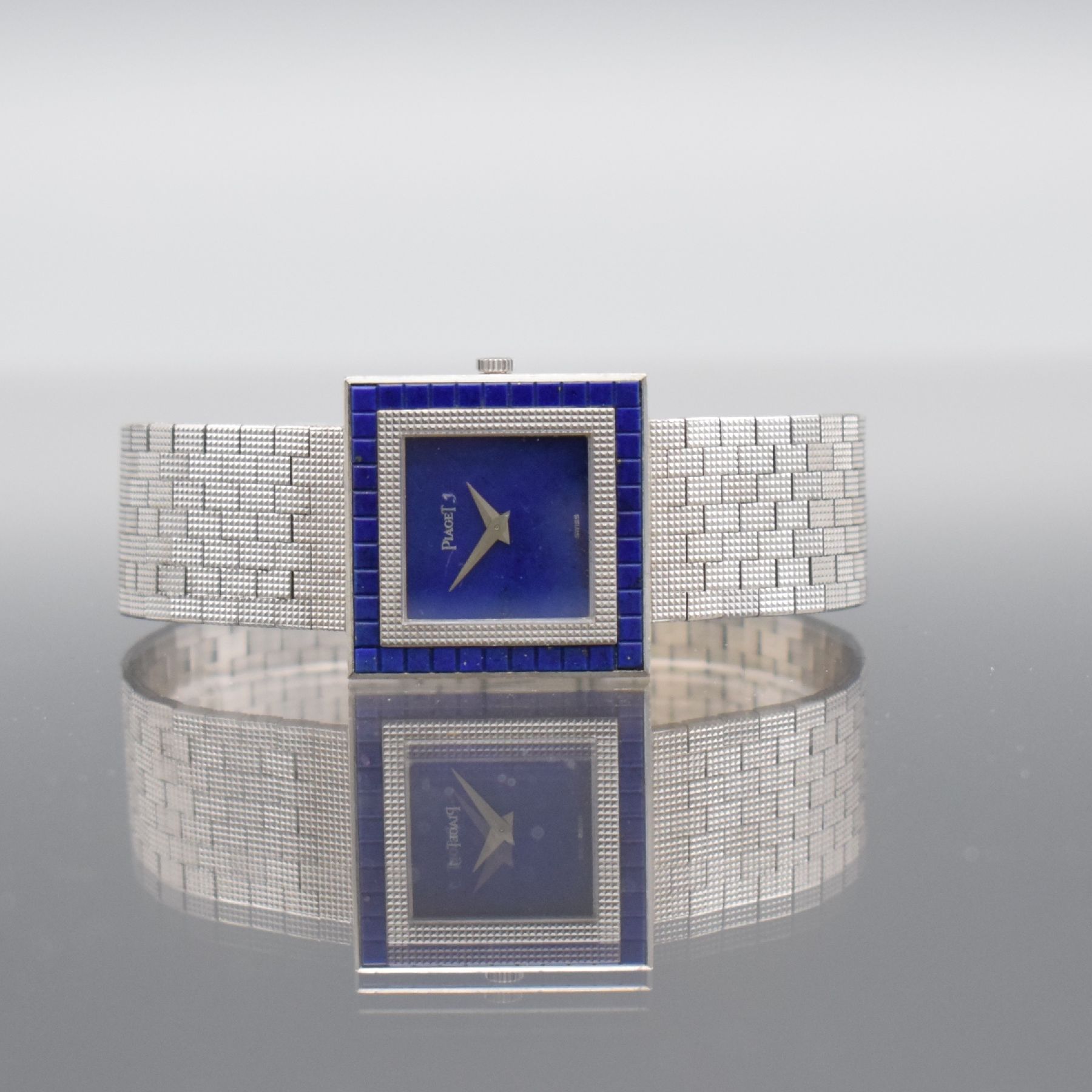 PIAGET seltene, quadratische Damenarmbanduhr Altiplano in WG 750/000 mit Lapislazuli Zifferblatt & Lünette Referenz 9200 C 4, Handaufzug, Schweiz um ...