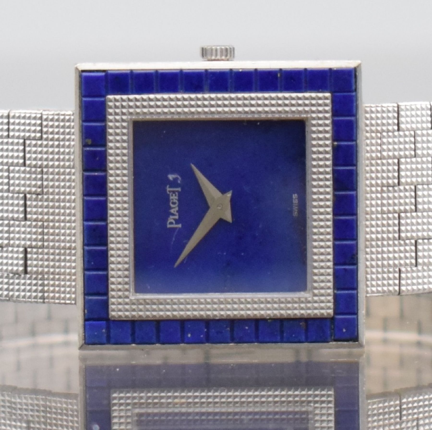 Detail a: PIAGET seltene, quadratische Damenarmbanduhr Altiplano in WG 750/000 mit Lapislazuli Zifferblatt & Lünette Referenz 9200 C 4, Handaufzug, Schweiz um ...